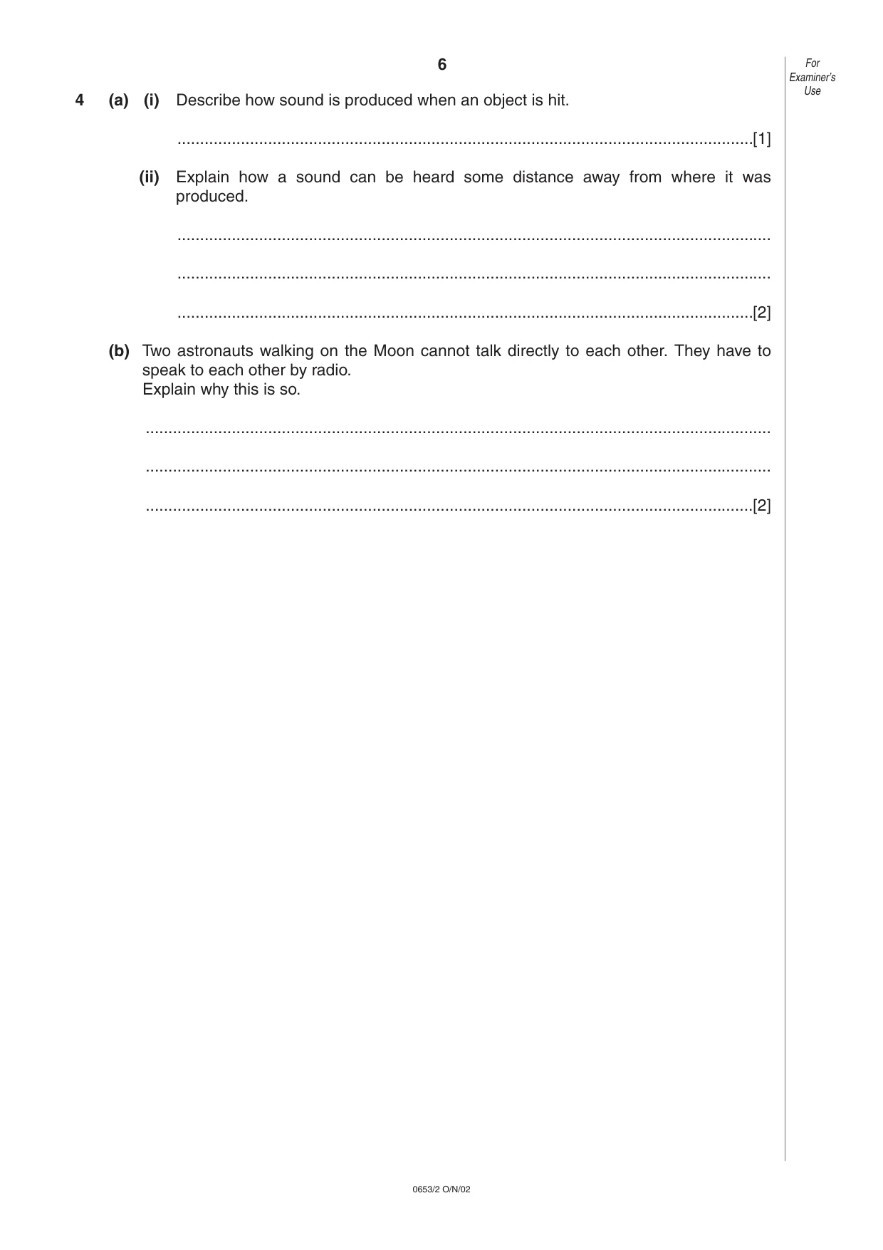 Cambridge IGCSE Science - Combined 0653 2002 Oct/Nov Paper 2 · Variant 1 question paper, page 6 of 16