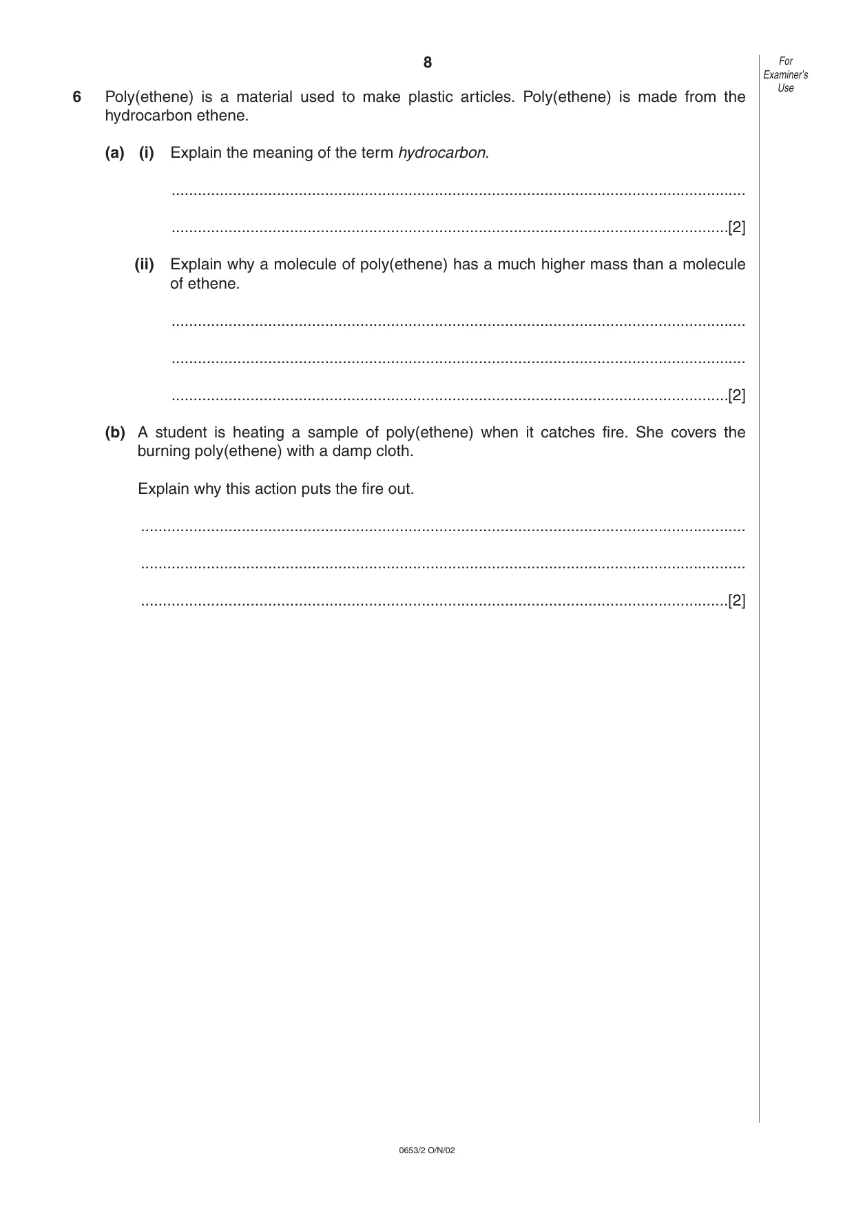 Cambridge IGCSE Science - Combined 0653 2002 Oct/Nov Paper 2 · Variant 1 question paper, page 8 of 16