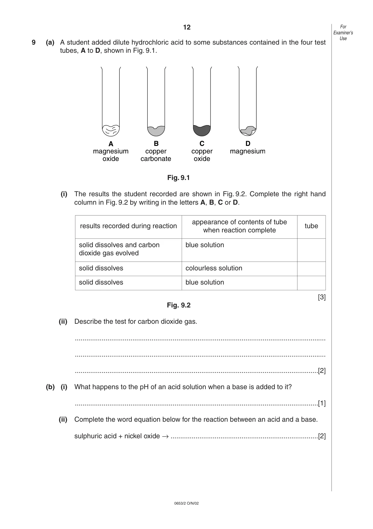 Cambridge IGCSE Science - Combined 0653 2002 Oct/Nov Paper 2 · Variant 1 question paper, page 12 of 16