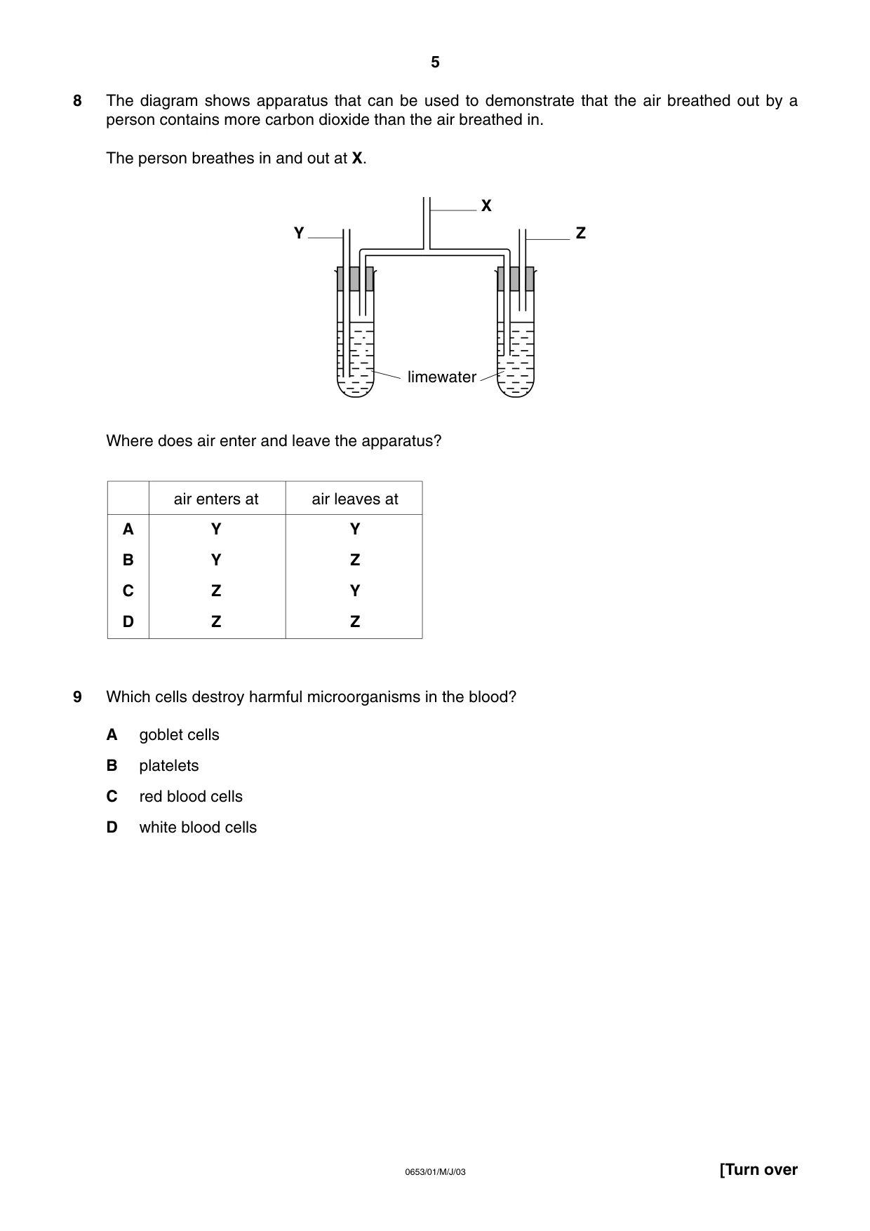 Cambridge IGCSE Science - Combined 0653 2003 May/June Paper 1 · Variant 1 question paper, page 5 of 20