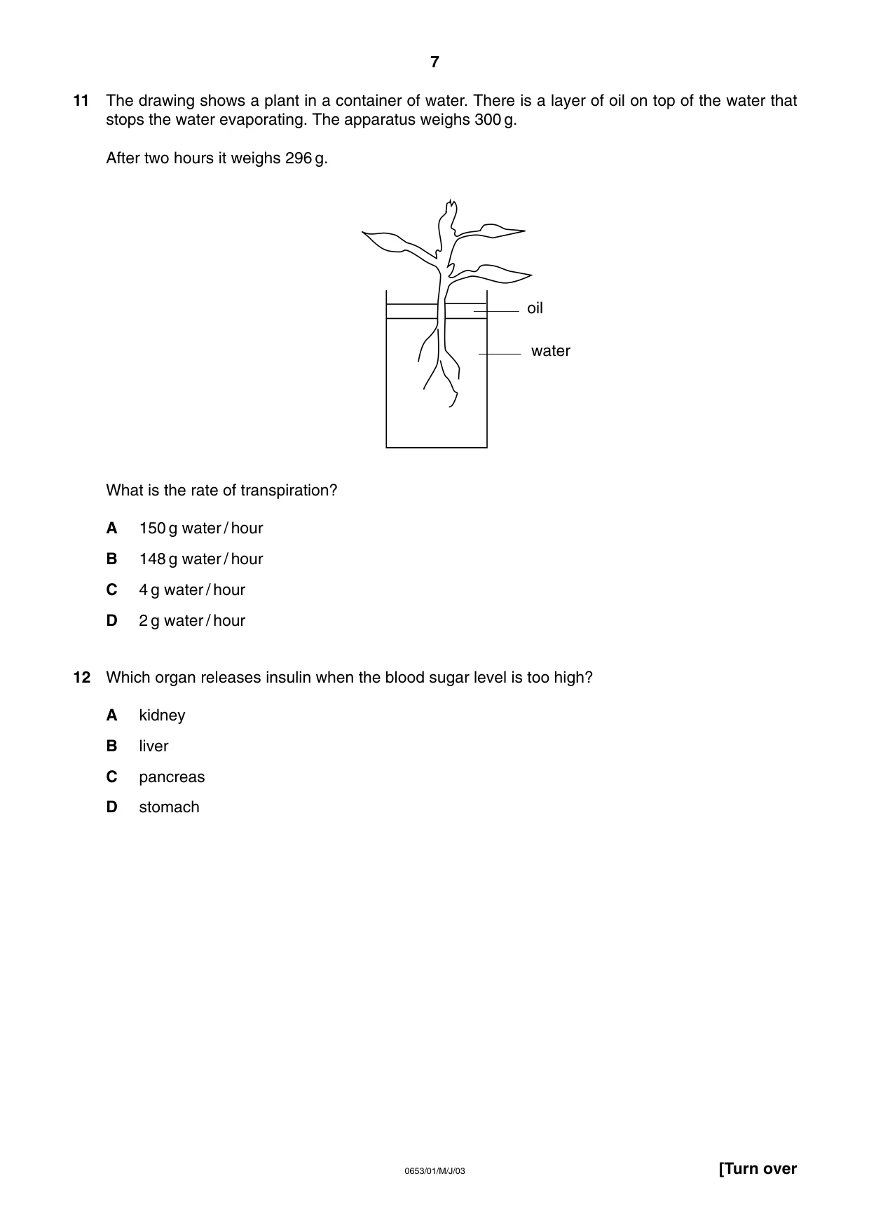 Cambridge IGCSE Science - Combined 0653 2003 May/June Paper 1 · Variant 1 question paper, page 7 of 20