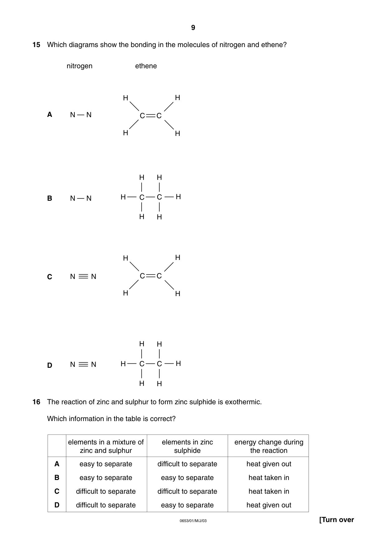 Cambridge IGCSE Science - Combined 0653 2003 May/June Paper 1 · Variant 1 question paper, page 9 of 20