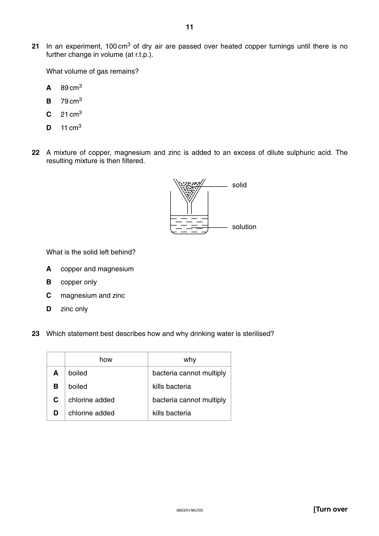 Cambridge IGCSE Science - Combined 0653 2003 May/June Paper 1 · Variant 1 question paper, page 11 of 20