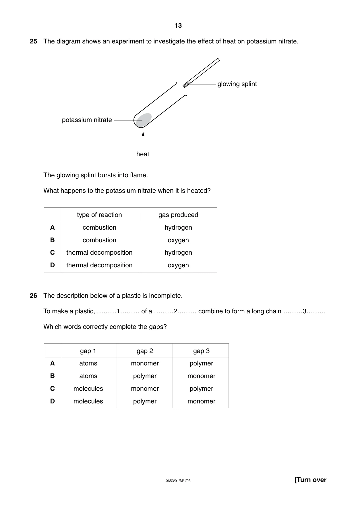 Cambridge IGCSE Science - Combined 0653 2003 May/June Paper 1 · Variant 1 question paper, page 13 of 20