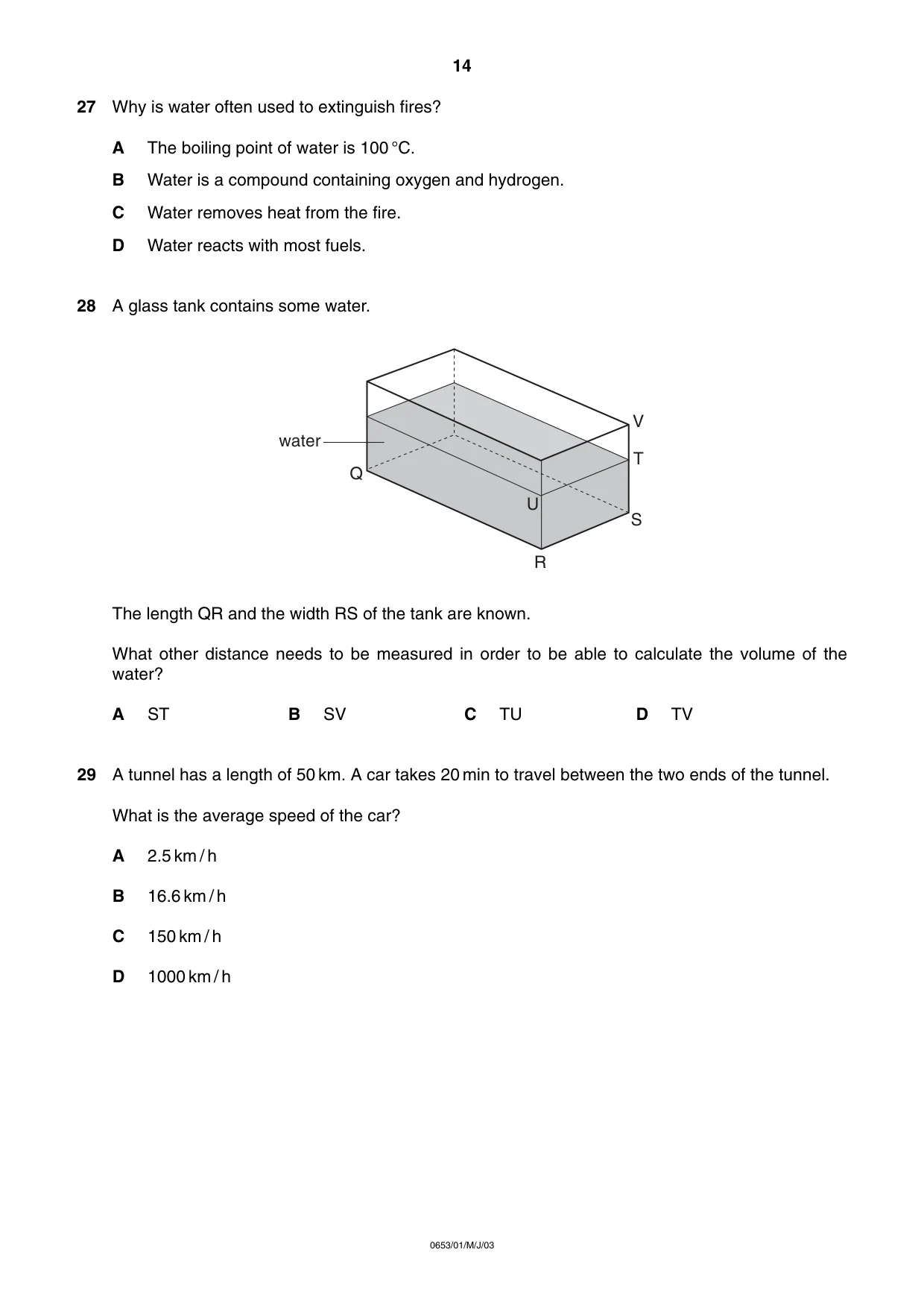 Cambridge IGCSE Science - Combined 0653 2003 May/June Paper 1 · Variant 1 question paper, page 14 of 20