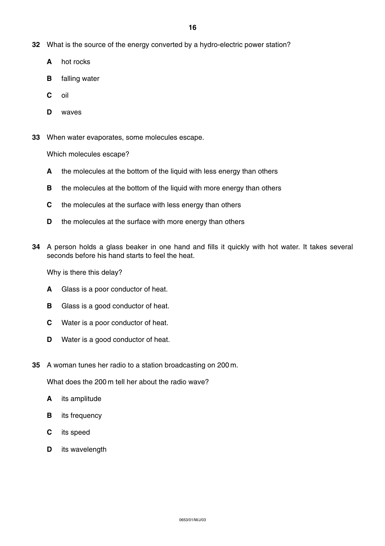Cambridge IGCSE Science - Combined 0653 2003 May/June Paper 1 · Variant 1 question paper, page 16 of 20