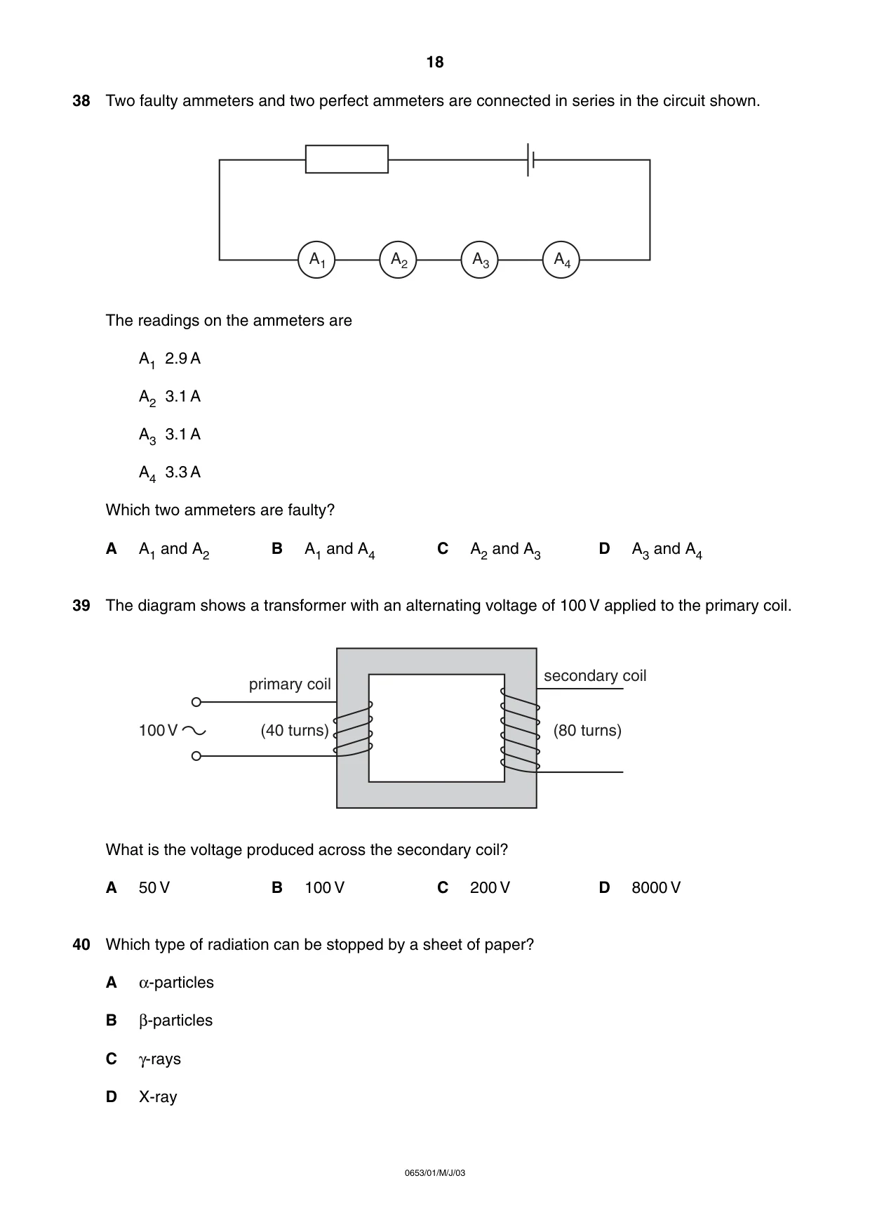 Cambridge IGCSE Science - Combined 0653 2003 May/June Paper 1 · Variant 1 question paper, page 18 of 20