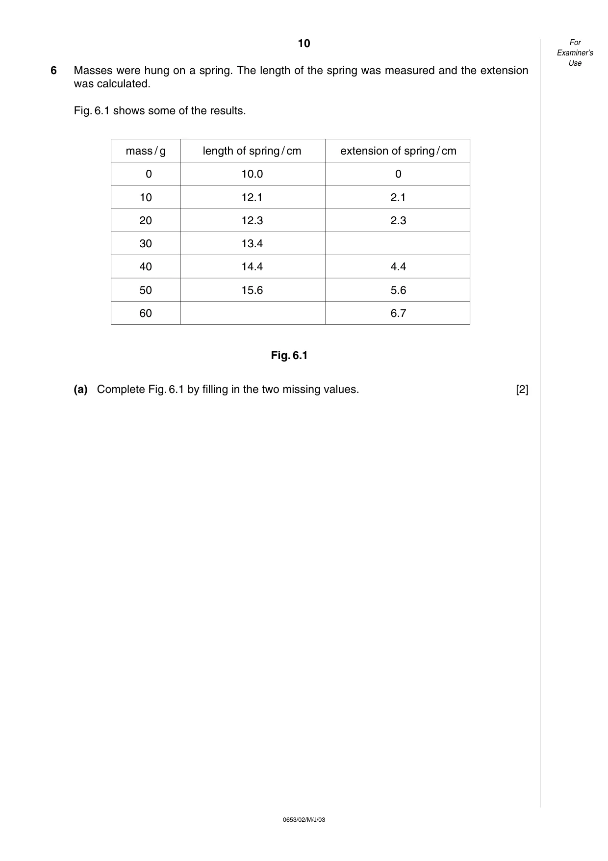 Cambridge IGCSE Science - Combined 0653 2003 May/June Paper 2 · Variant 1 question paper, page 10 of 16