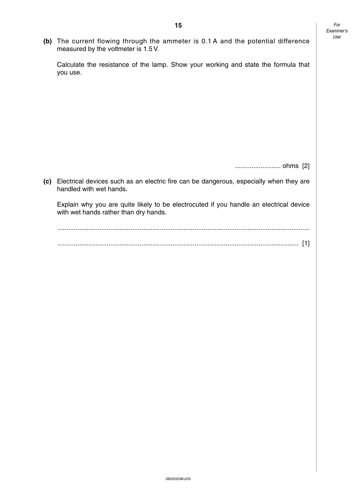 Cambridge IGCSE Science - Combined 0653 2003 May/June Paper 2 · Variant 1 question paper, page 15 of 16