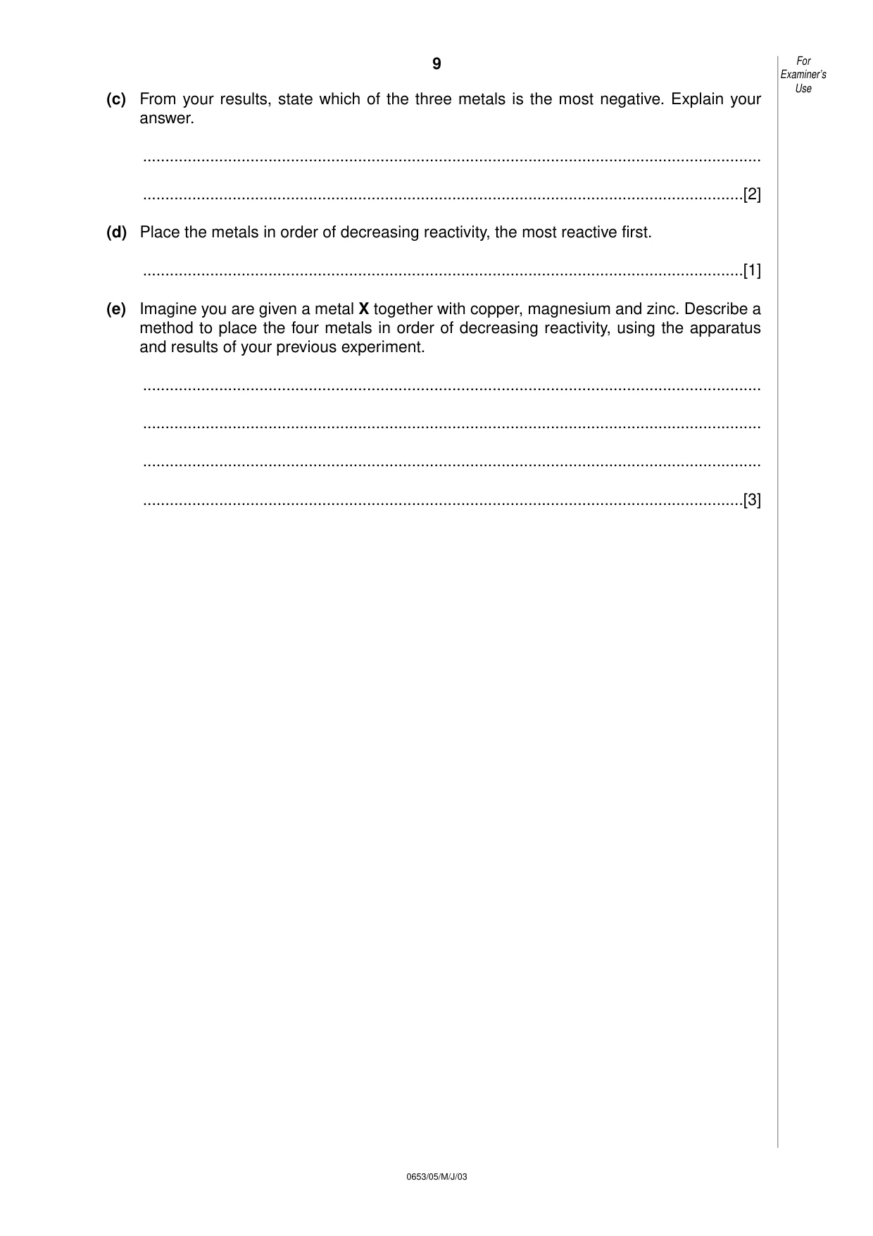 Cambridge IGCSE Science - Combined 0653 2003 May/June Paper 5 · Variant 1 question paper, page 9 of 12