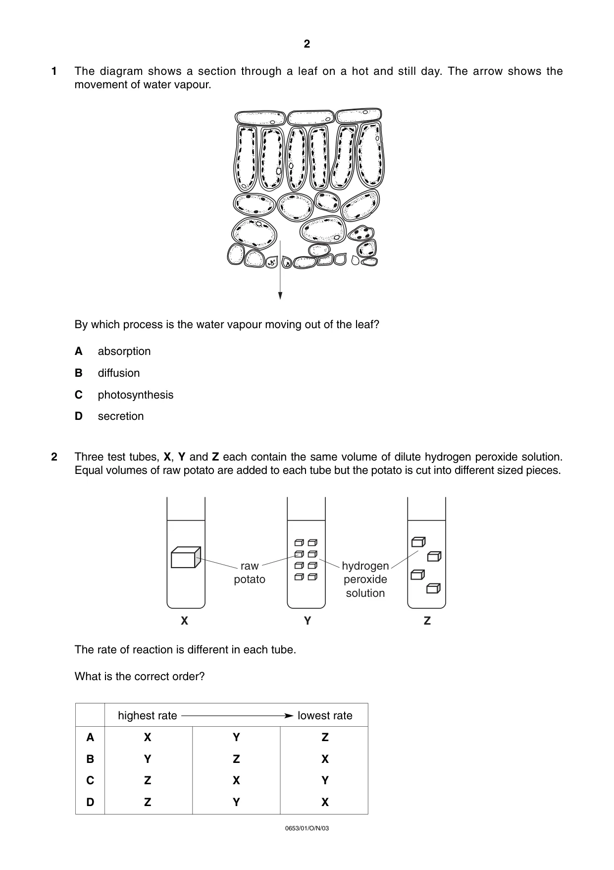 Cambridge IGCSE Science - Combined 0653 2003 Oct/Nov Paper 1 · Variant 1 question paper, page 2 of 20