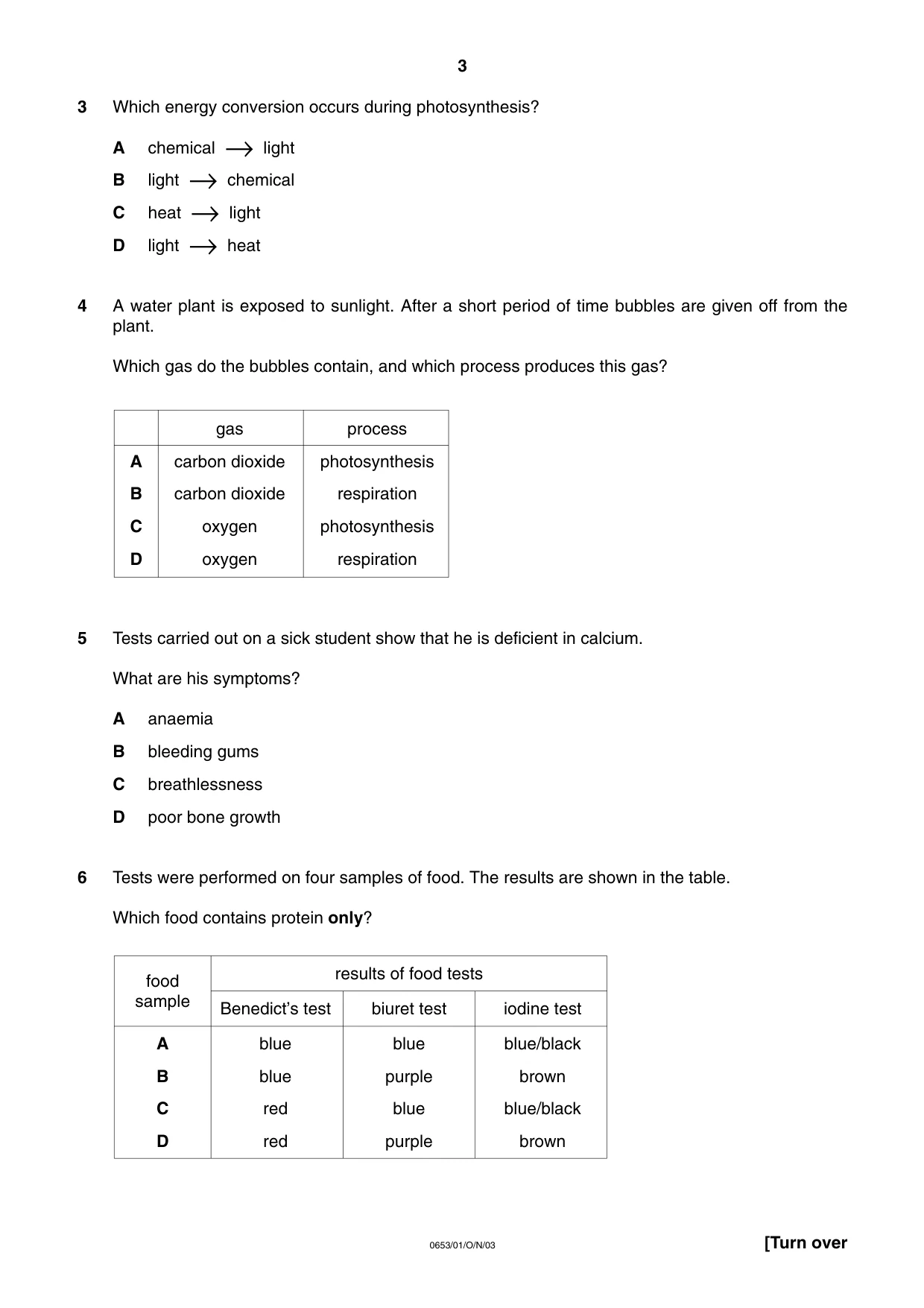 Cambridge IGCSE Science - Combined 0653 2003 Oct/Nov Paper 1 · Variant 1 question paper, page 3 of 20