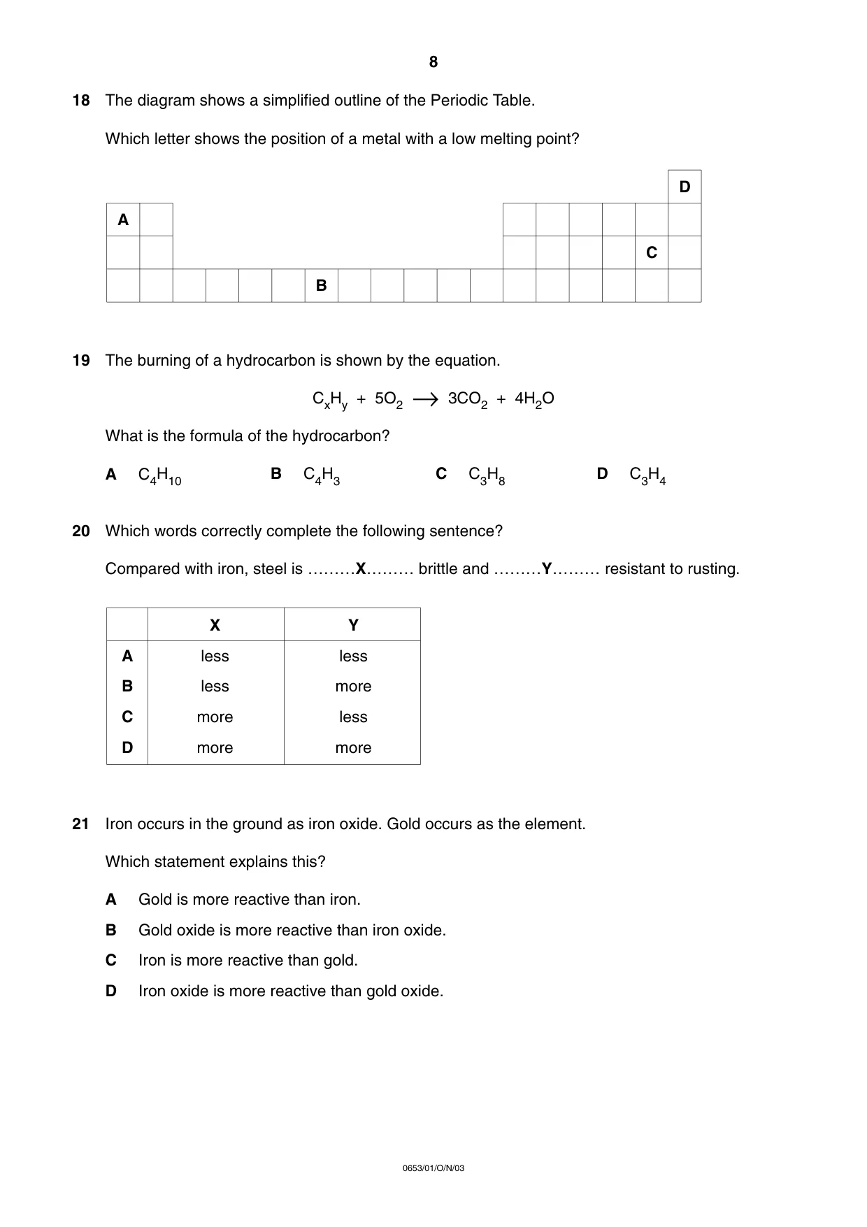 Cambridge IGCSE Science - Combined 0653 2003 Oct/Nov Paper 1 · Variant 1 question paper, page 8 of 20
