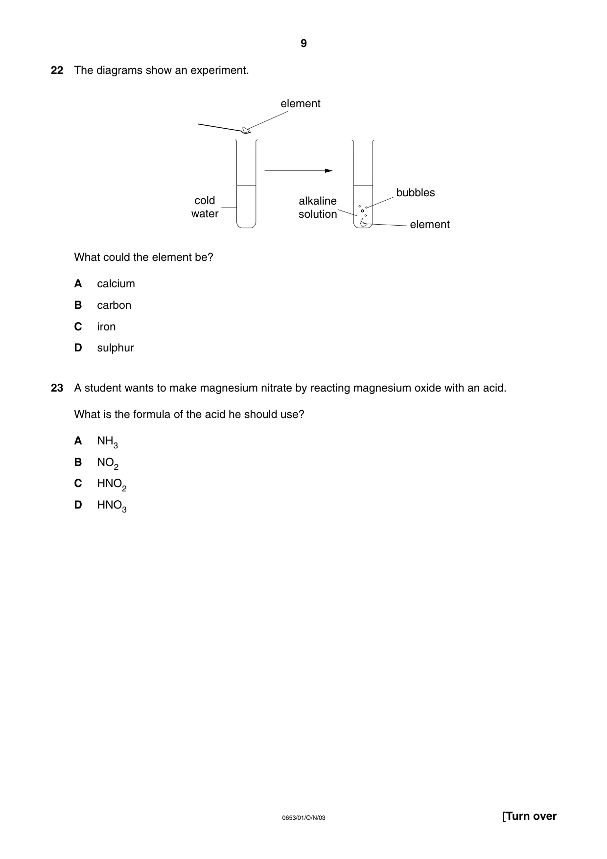 Cambridge IGCSE Science - Combined 0653 2003 Oct/Nov Paper 1 · Variant 1 question paper, page 9 of 20