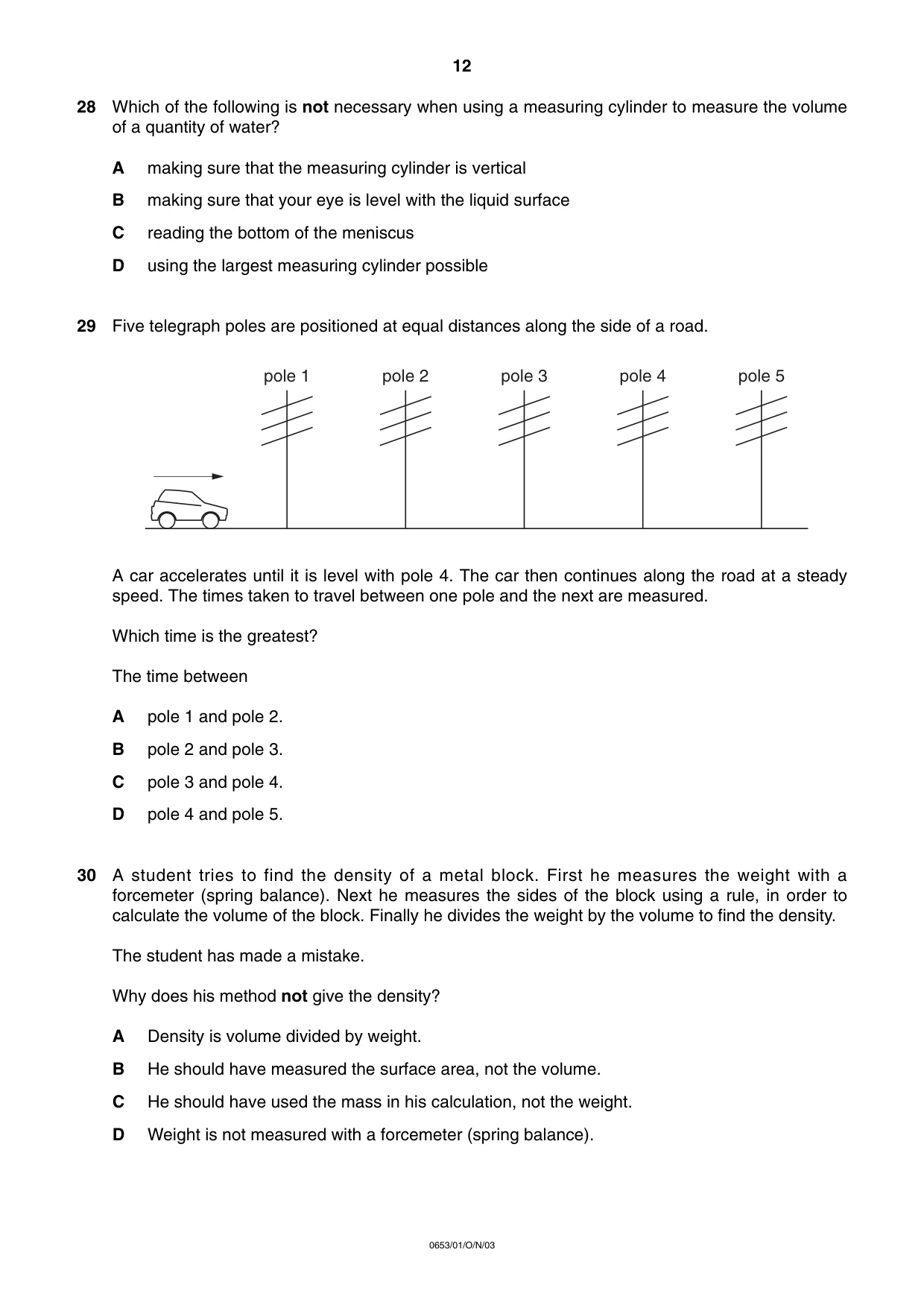 Cambridge IGCSE Science - Combined 0653 2003 Oct/Nov Paper 1 · Variant 1 question paper, page 12 of 20