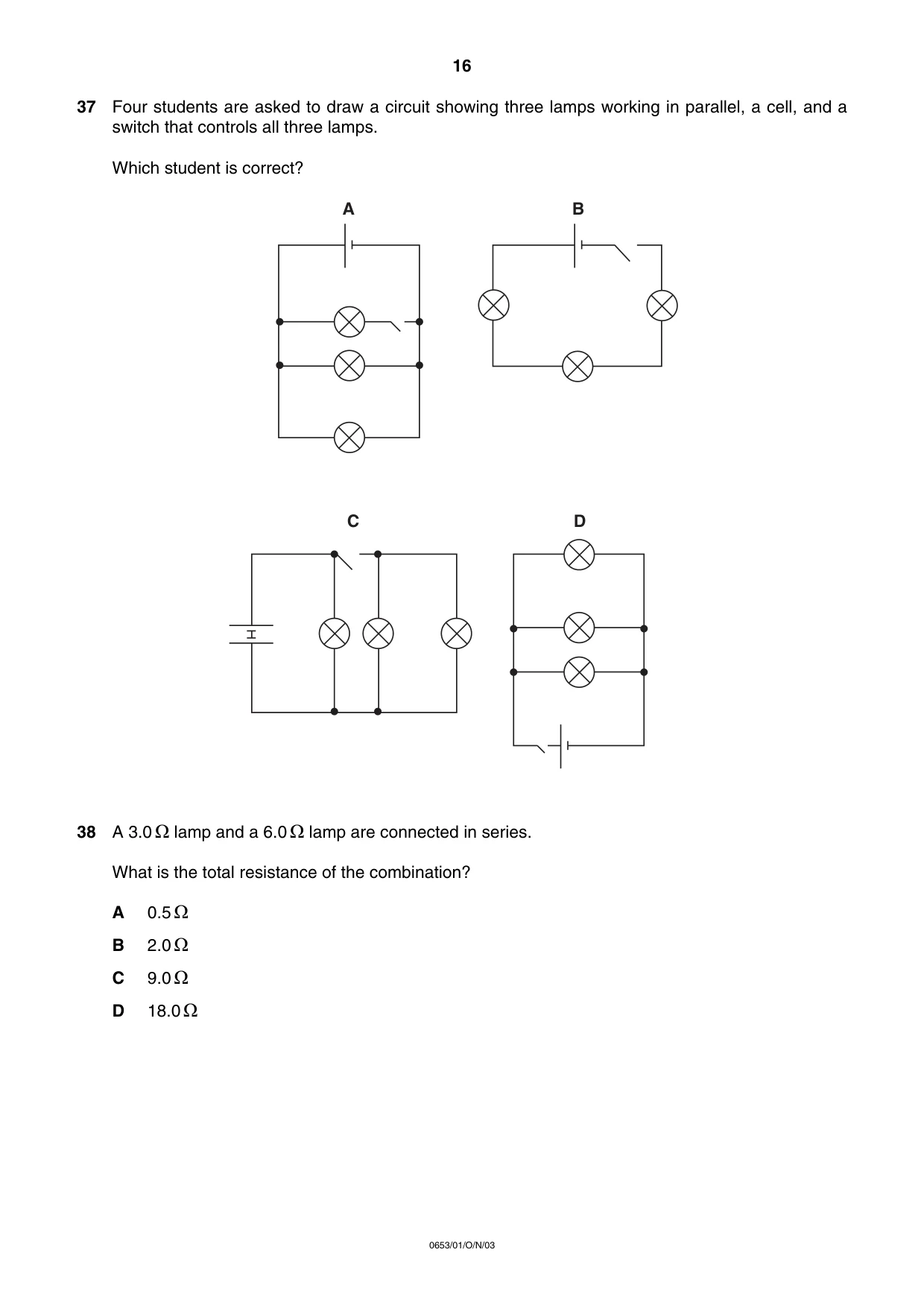 Cambridge IGCSE Science - Combined 0653 2003 Oct/Nov Paper 1 · Variant 1 question paper, page 16 of 20
