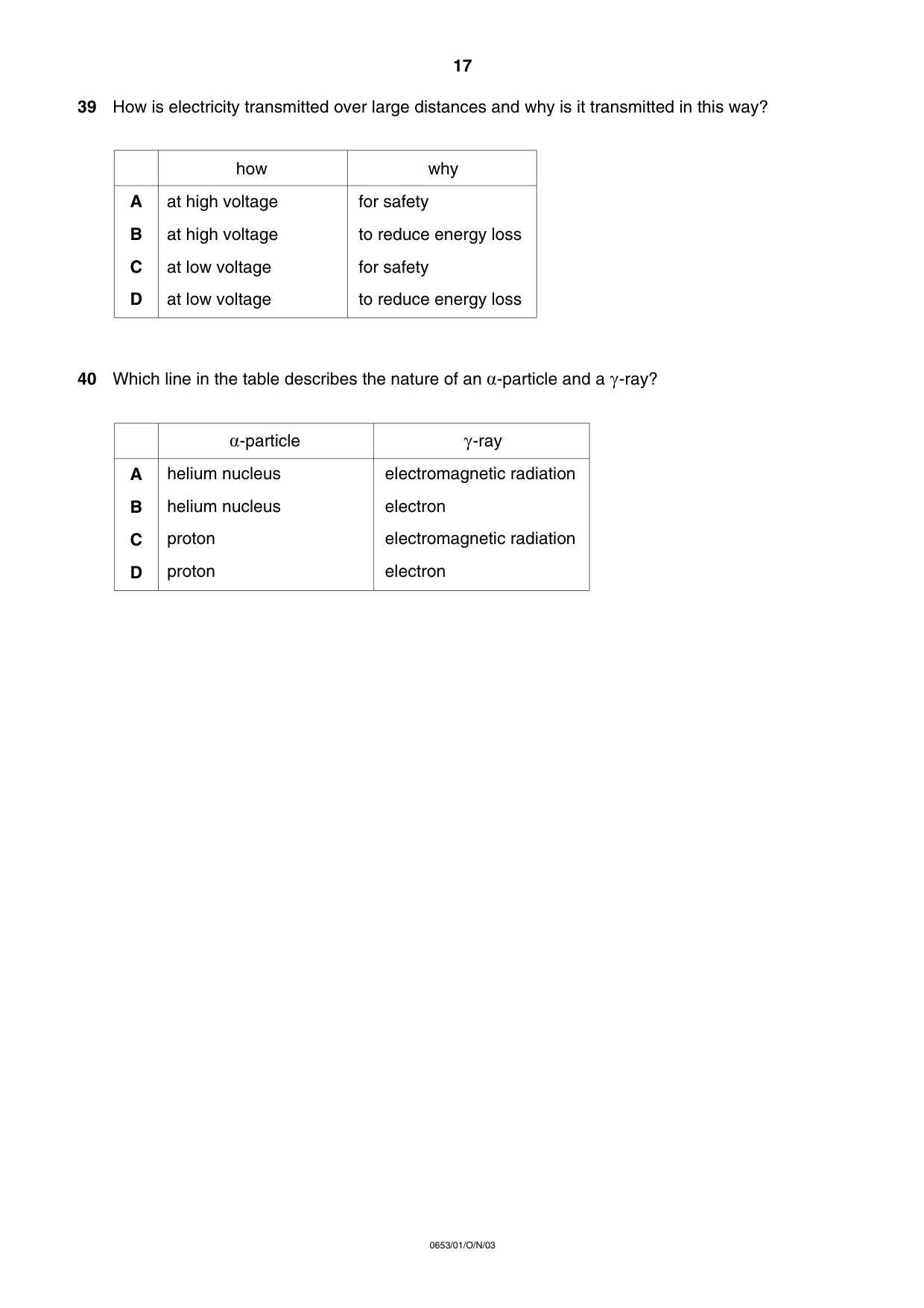 Cambridge IGCSE Science - Combined 0653 2003 Oct/Nov Paper 1 · Variant 1 question paper, page 17 of 20