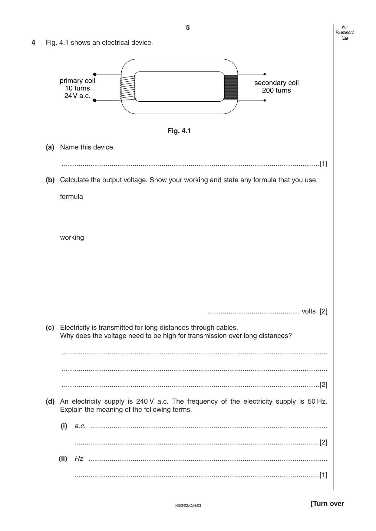 Cambridge IGCSE Science - Combined 0653 2003 Oct/Nov Paper 2 · Variant 1 question paper, page 5 of 16