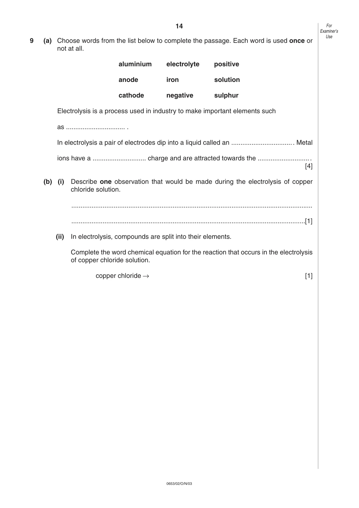 Cambridge IGCSE Science - Combined 0653 2003 Oct/Nov Paper 2 · Variant 1 question paper, page 14 of 16