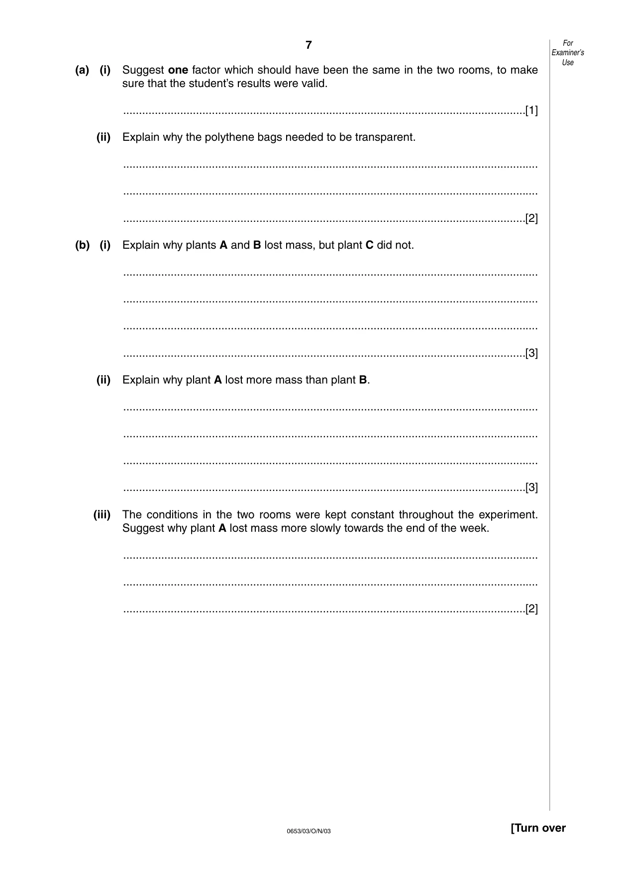 Cambridge IGCSE Science - Combined 0653 2003 Oct/Nov Paper 3 · Variant 1 question paper, page 7 of 16