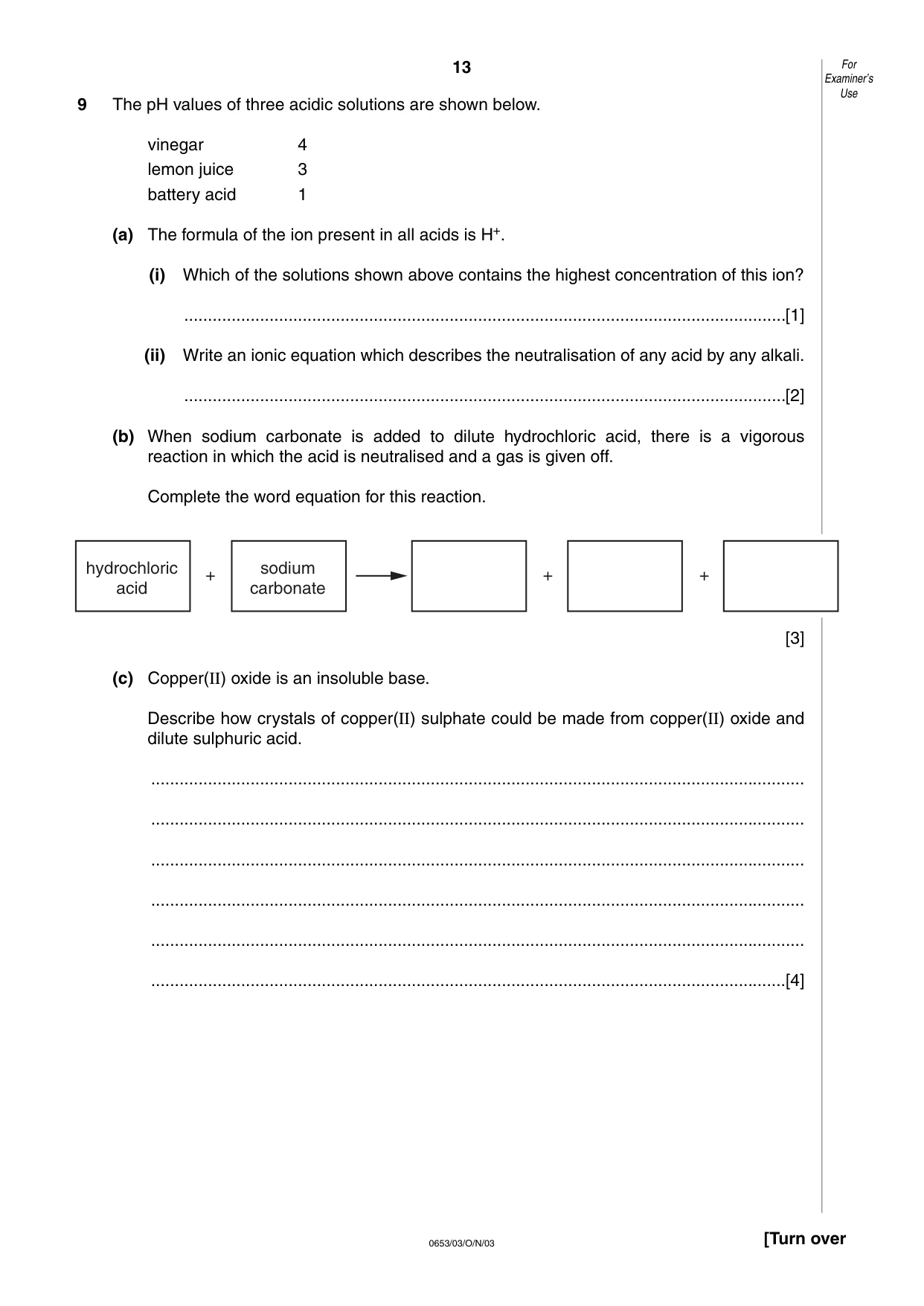 Cambridge IGCSE Science - Combined 0653 2003 Oct/Nov Paper 3 · Variant 1 question paper, page 13 of 16