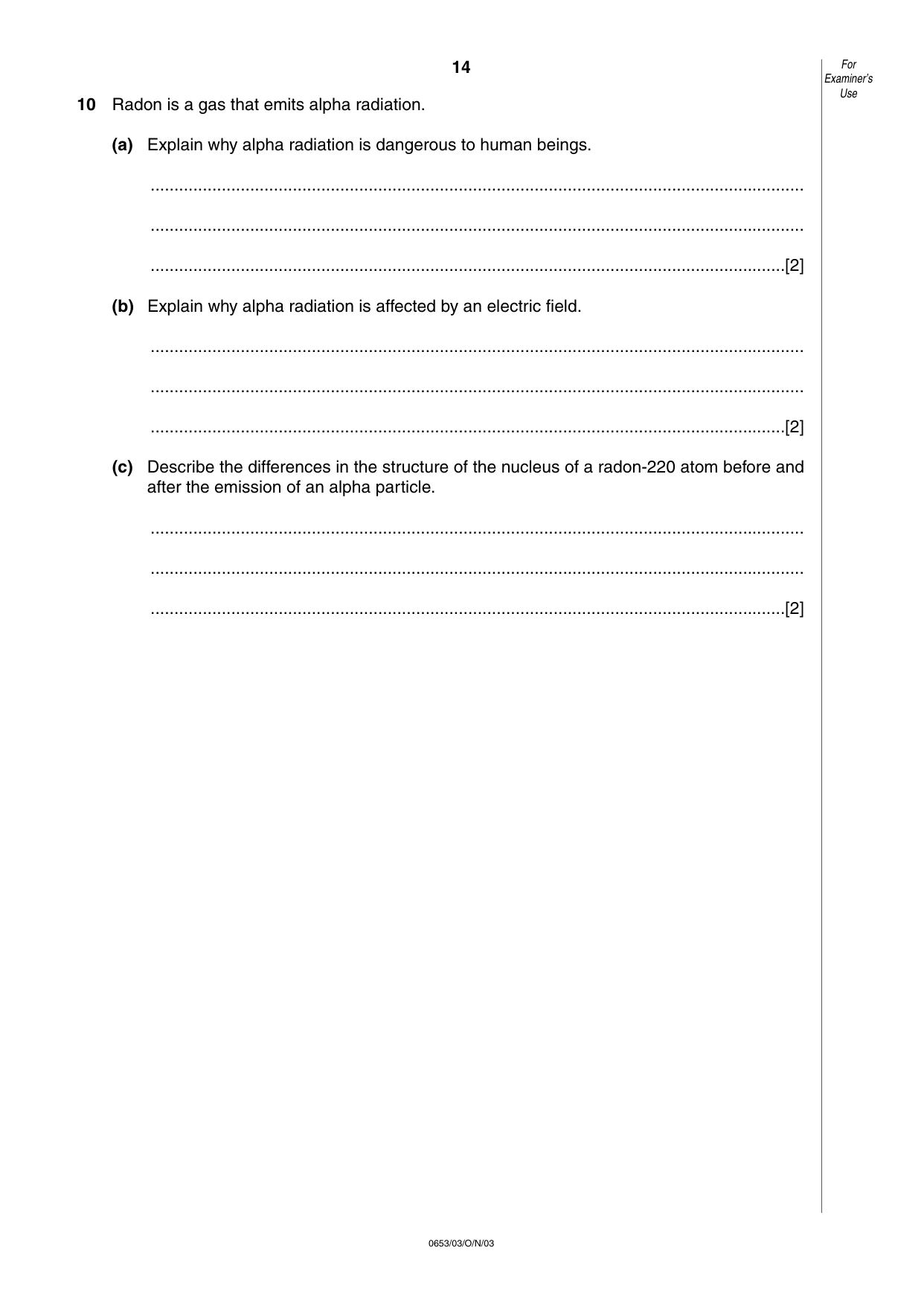 Cambridge IGCSE Science - Combined 0653 2003 Oct/Nov Paper 3 · Variant 1 question paper, page 14 of 16