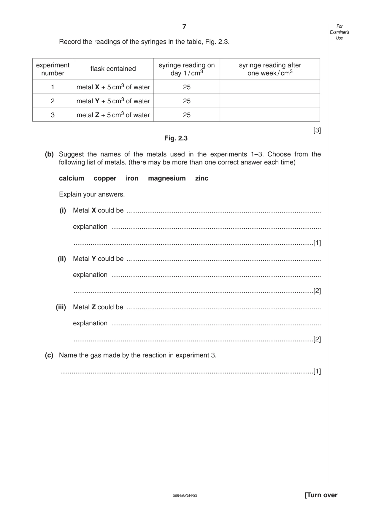 Cambridge IGCSE Science - Combined 0653 2003 Oct/Nov Paper 6 · Variant 1 question paper, page 7 of 20