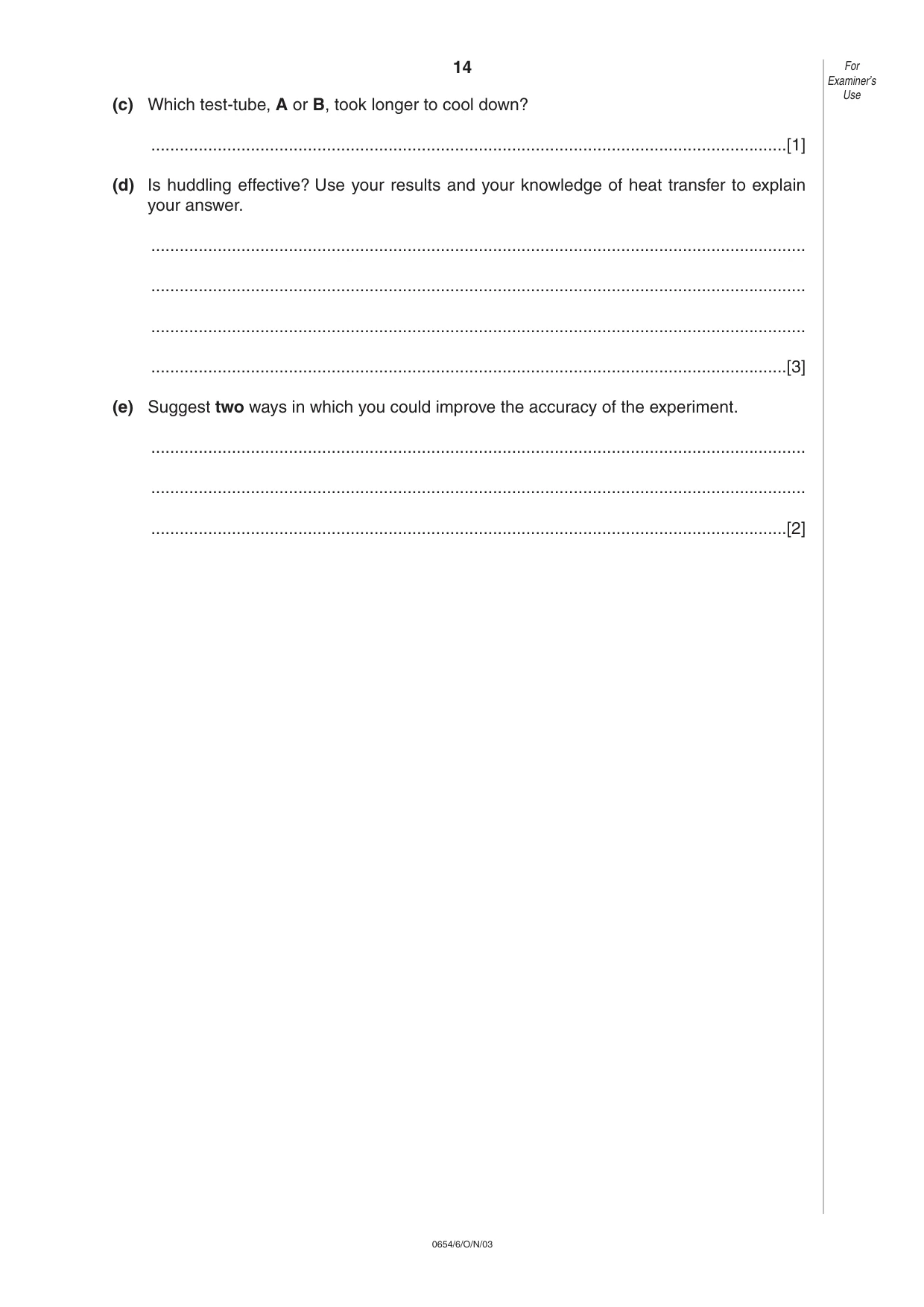 Cambridge IGCSE Science - Combined 0653 2003 Oct/Nov Paper 6 · Variant 1 question paper, page 14 of 20