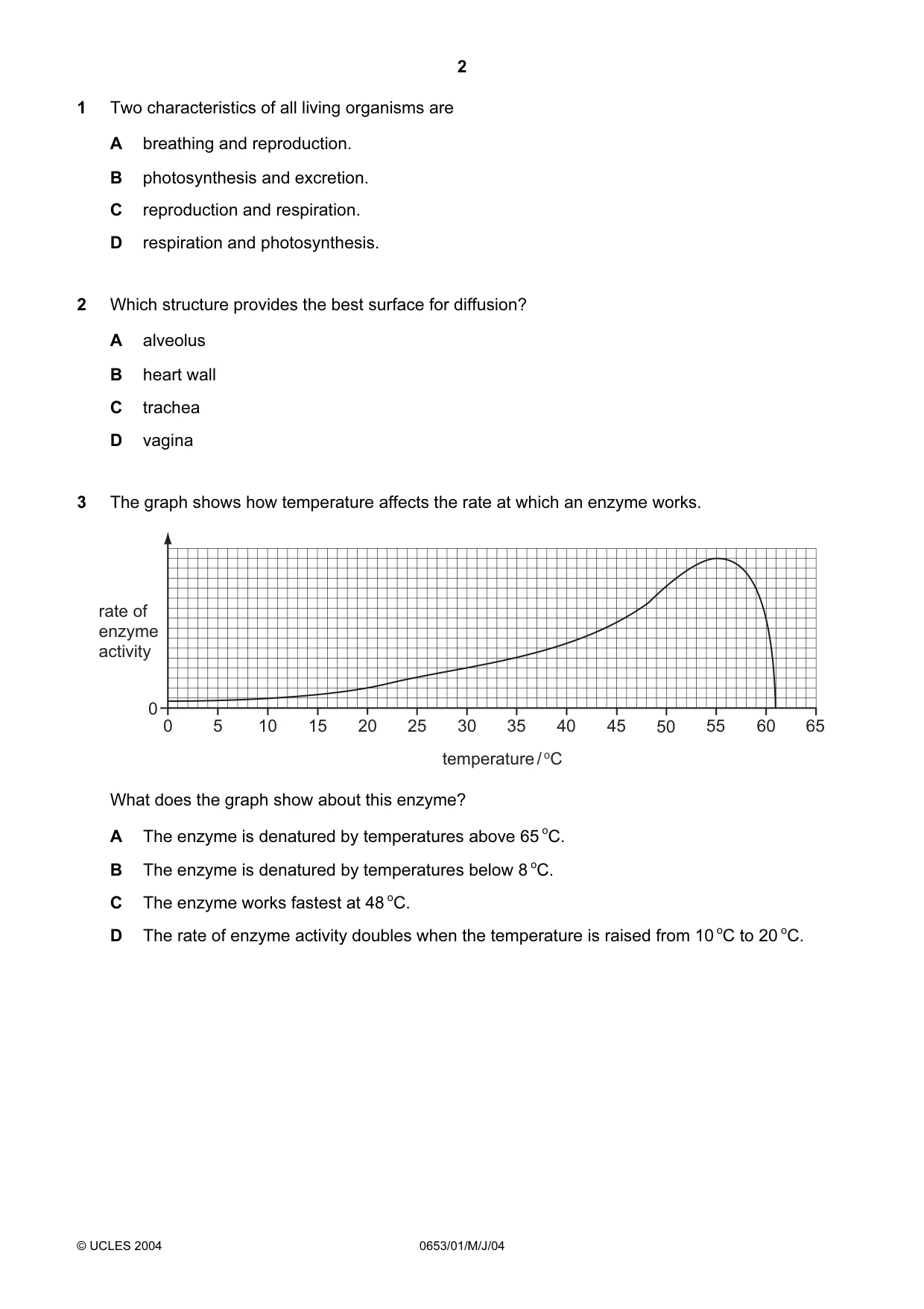 Cambridge IGCSE Science - Combined 0653 2004 May/June Paper 1 · Variant 1 question paper, page 2 of 20
