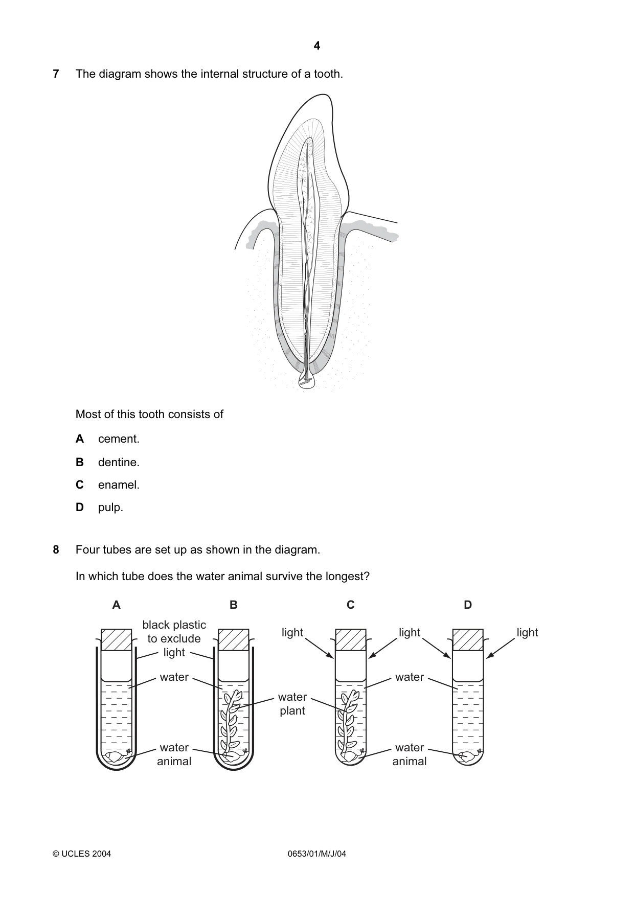 Cambridge IGCSE Science - Combined 0653 2004 May/June Paper 1 · Variant 1 question paper, page 4 of 20