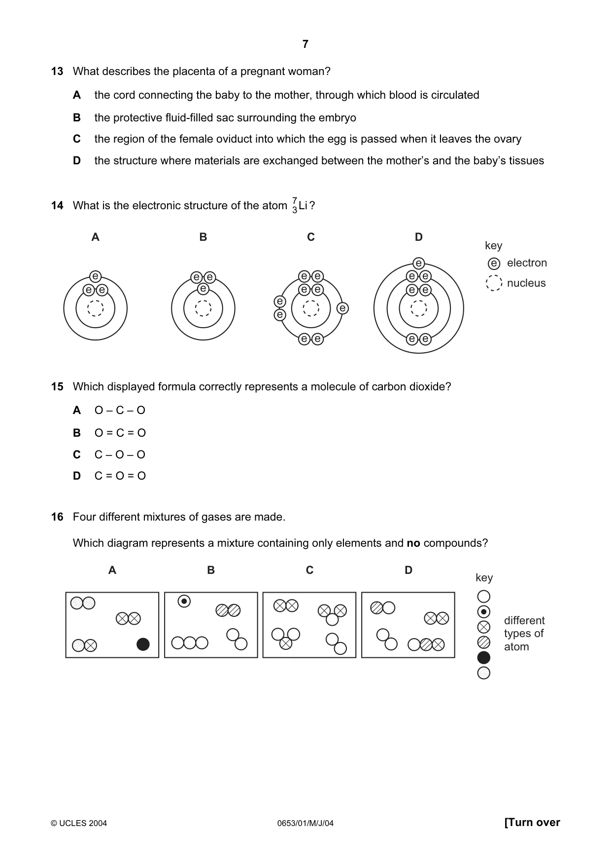 Cambridge IGCSE Science - Combined 0653 2004 May/June Paper 1 · Variant 1 question paper, page 7 of 20