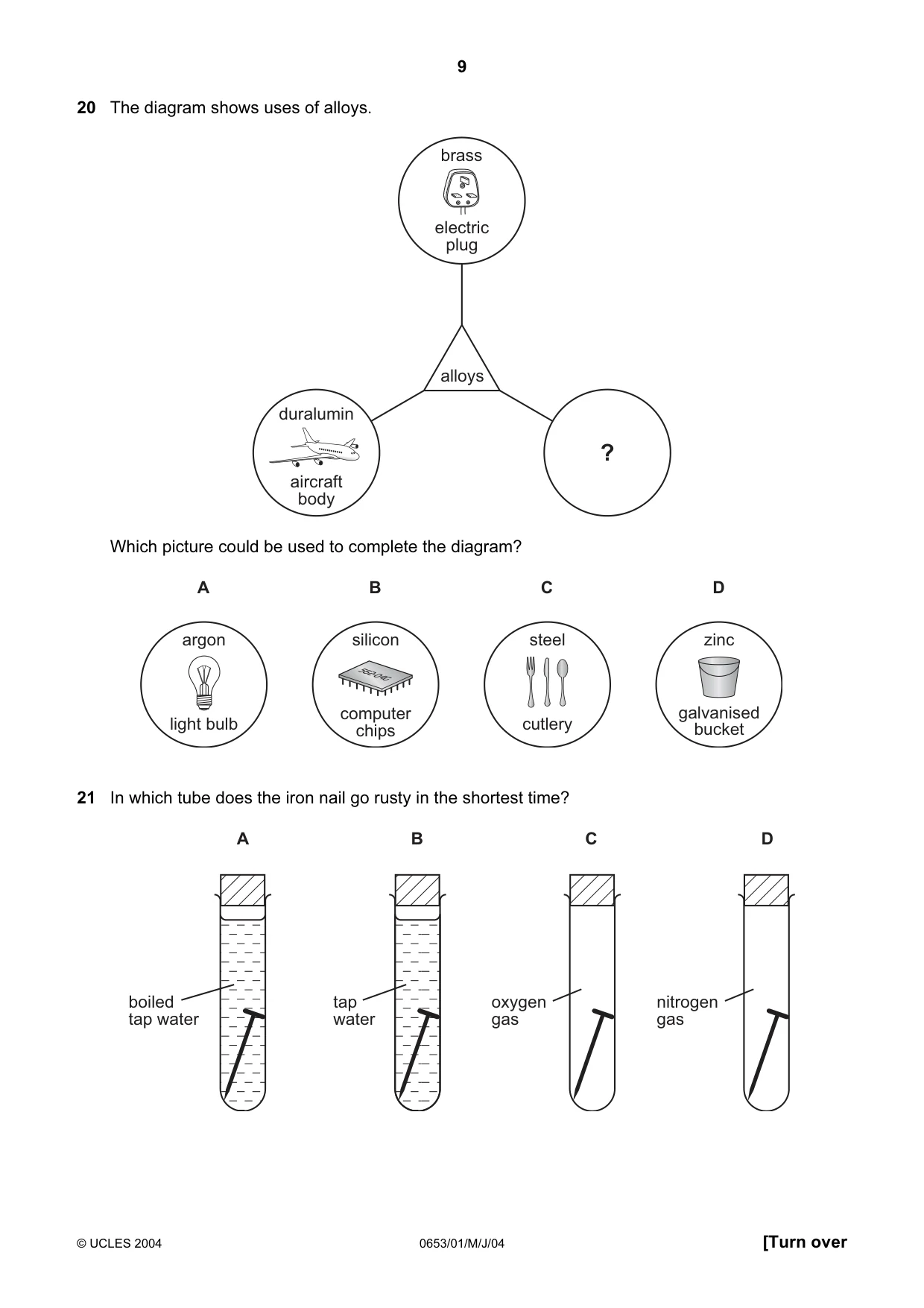 Cambridge IGCSE Science - Combined 0653 2004 May/June Paper 1 · Variant 1 question paper, page 9 of 20
