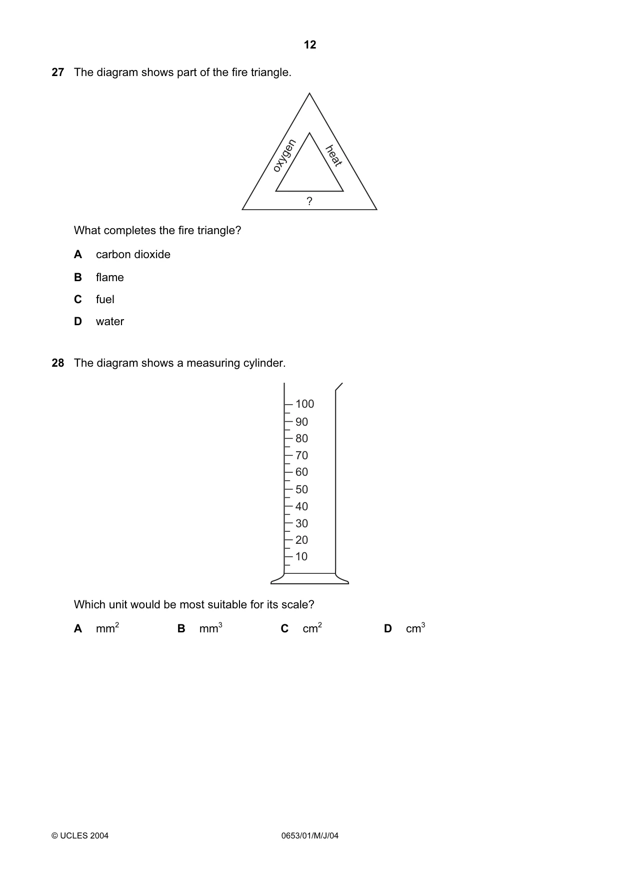 Cambridge IGCSE Science - Combined 0653 2004 May/June Paper 1 · Variant 1 question paper, page 12 of 20