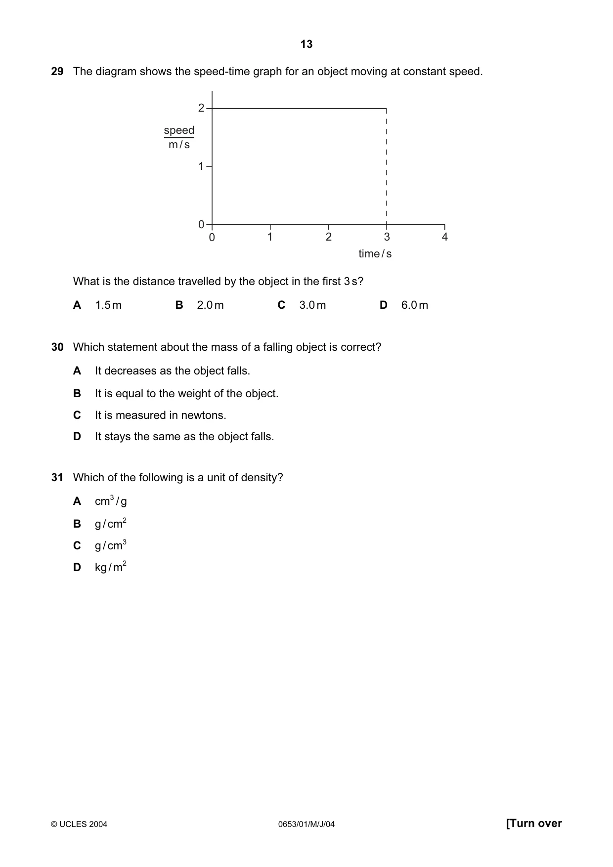 Cambridge IGCSE Science - Combined 0653 2004 May/June Paper 1 · Variant 1 question paper, page 13 of 20