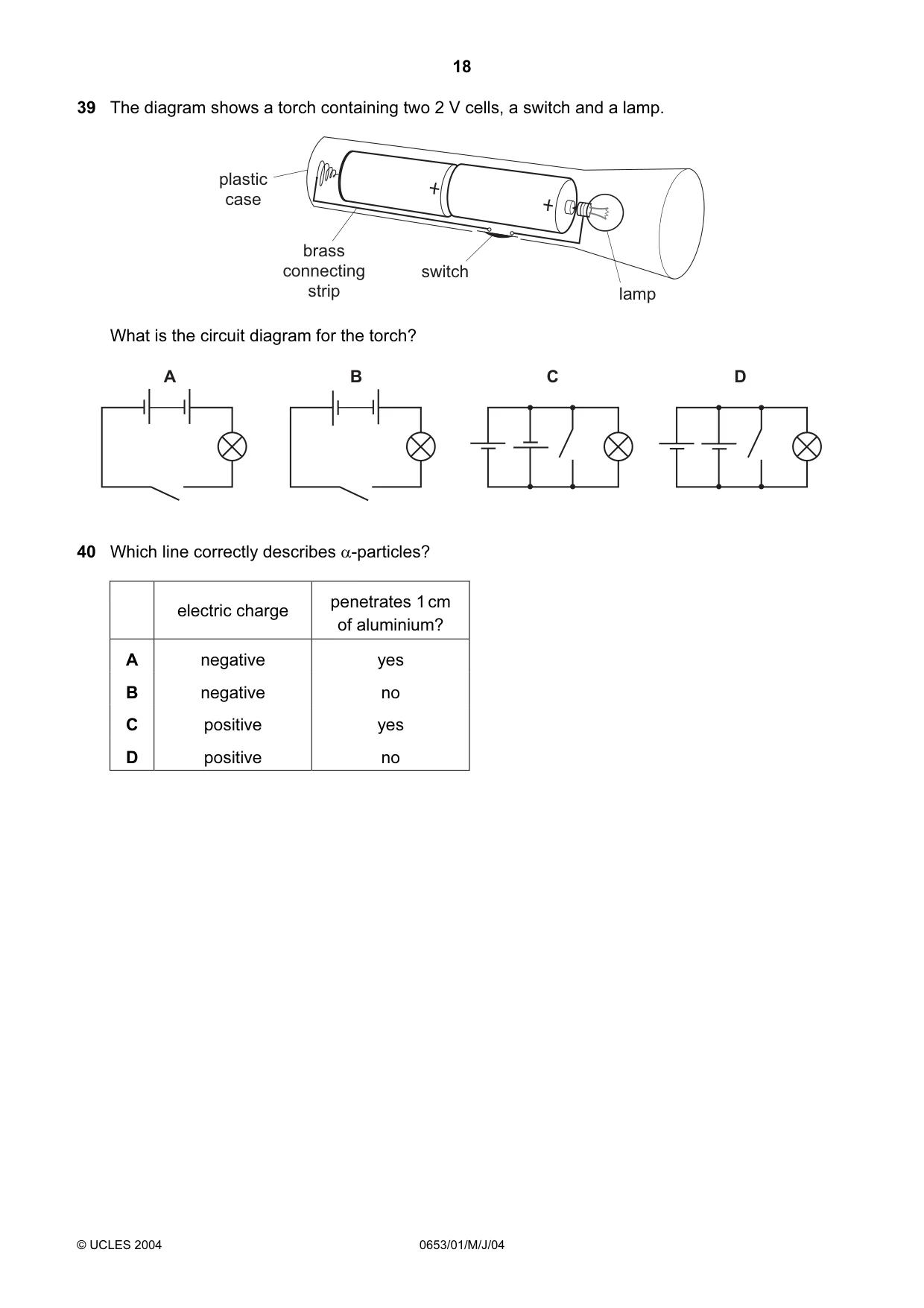 Cambridge IGCSE Science - Combined 0653 2004 May/June Paper 1 · Variant 1 question paper, page 18 of 20