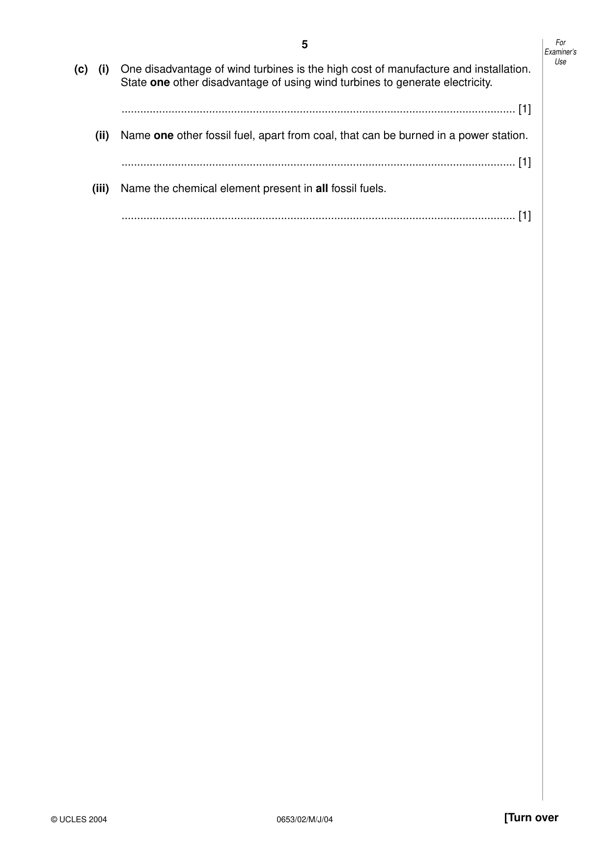 Cambridge IGCSE Science - Combined 0653 2004 May/June Paper 2 · Variant 1 question paper, page 5 of 20