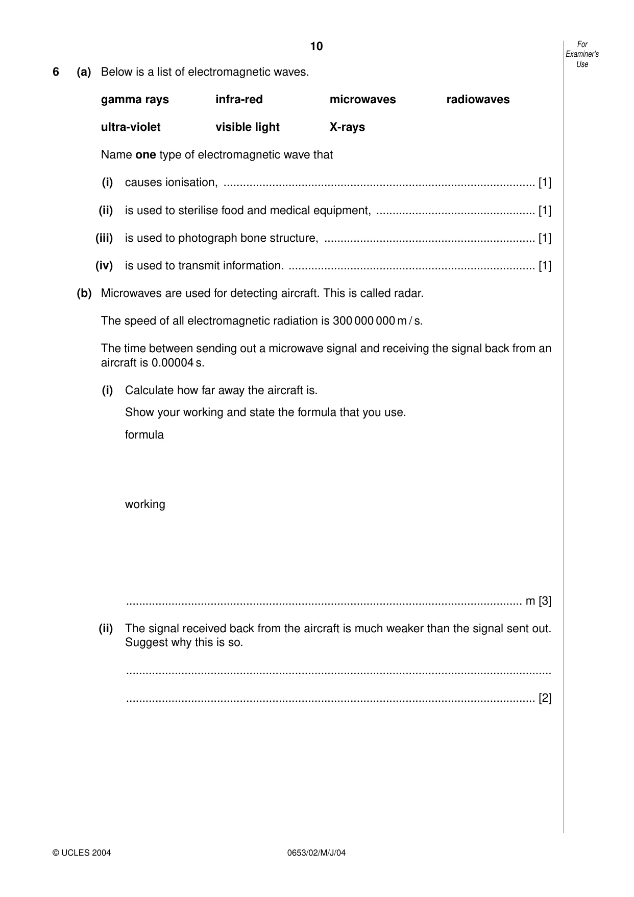 Cambridge IGCSE Science - Combined 0653 2004 May/June Paper 2 · Variant 1 question paper, page 10 of 20
