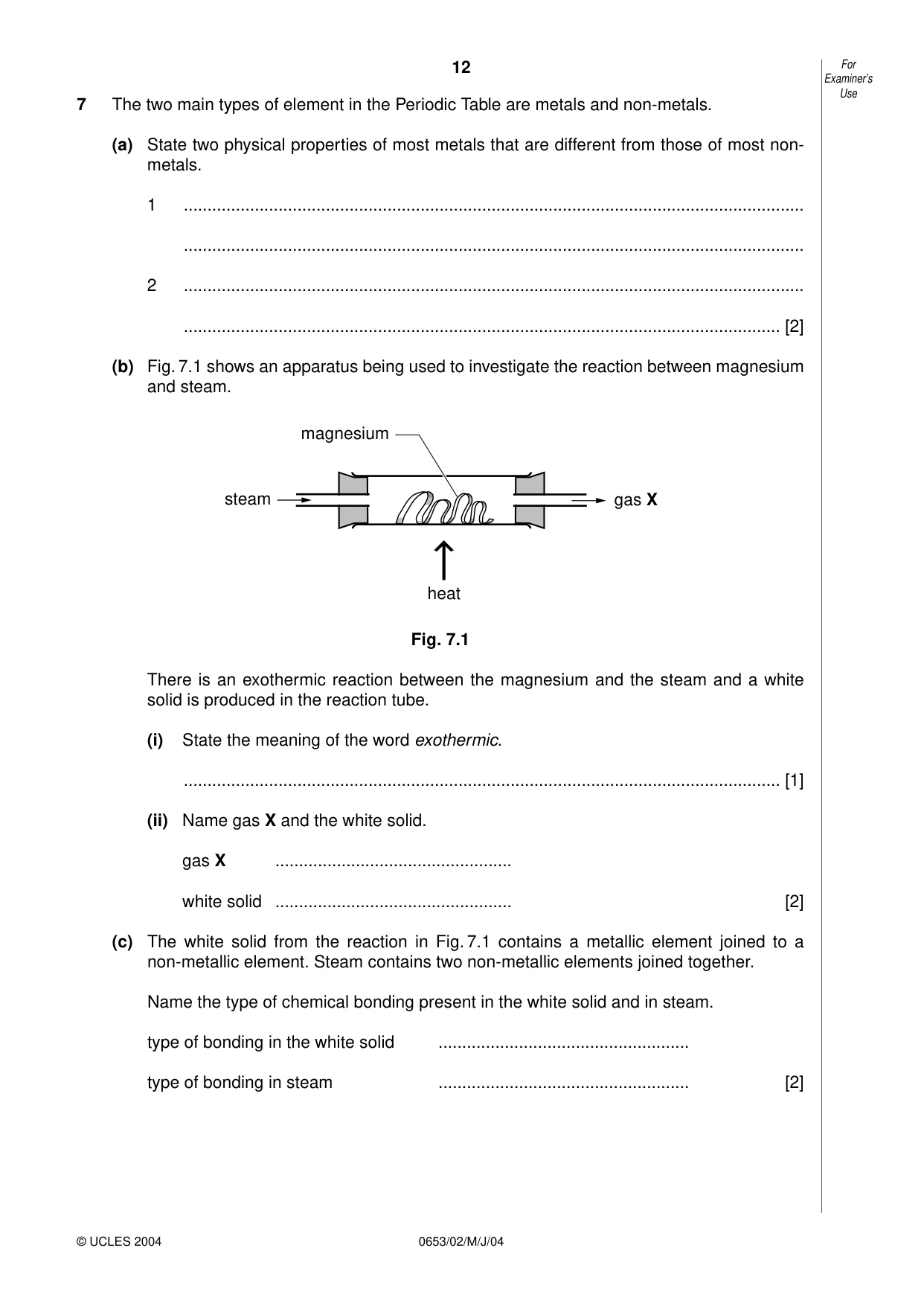 Cambridge IGCSE Science - Combined 0653 2004 May/June Paper 2 · Variant 1 question paper, page 12 of 20