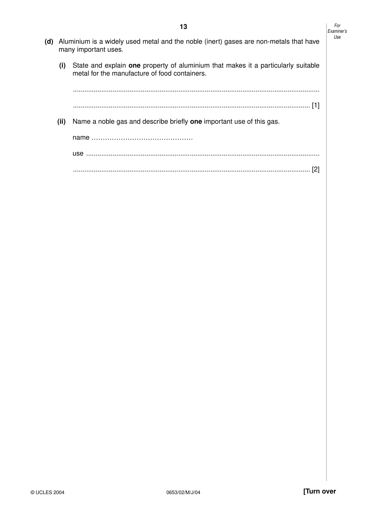 Cambridge IGCSE Science - Combined 0653 2004 May/June Paper 2 · Variant 1 question paper, page 13 of 20