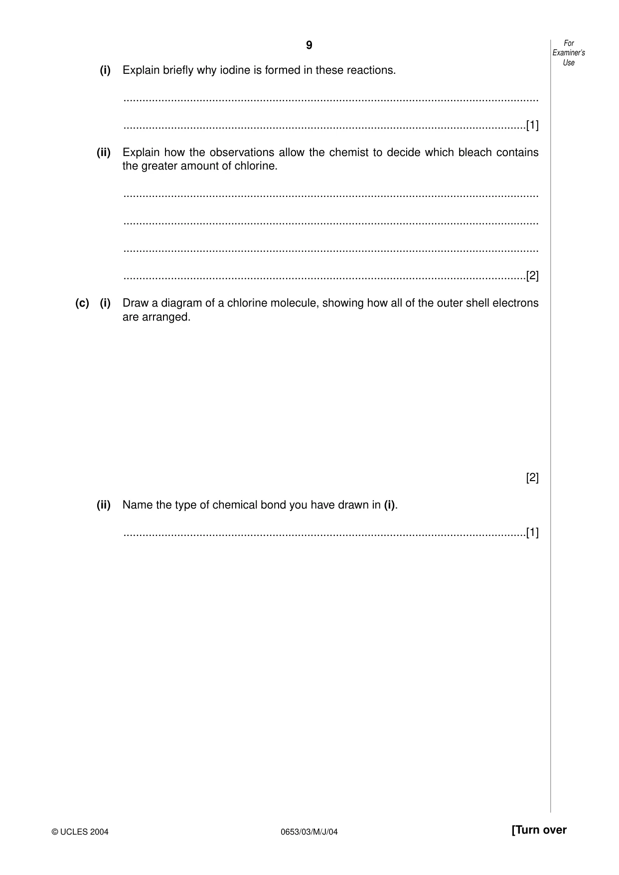 Cambridge IGCSE Science - Combined 0653 2004 May/June Paper 3 · Variant 1 question paper, page 9 of 20