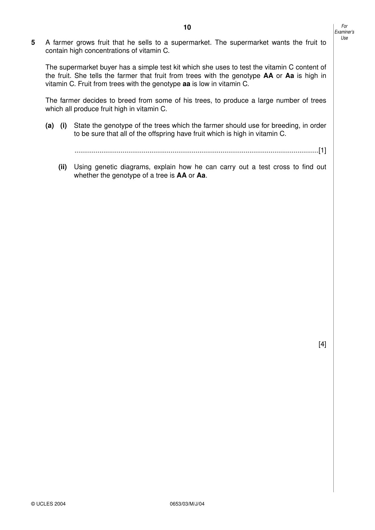 Cambridge IGCSE Science - Combined 0653 2004 May/June Paper 3 · Variant 1 question paper, page 10 of 20