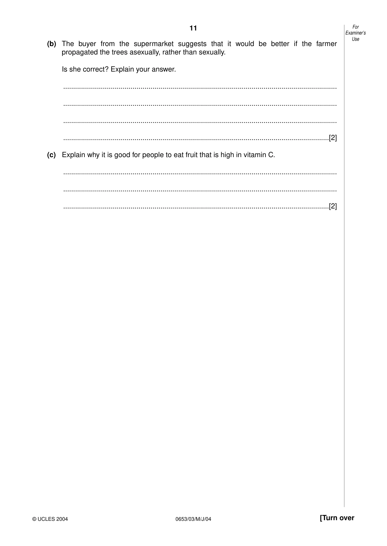 Cambridge IGCSE Science - Combined 0653 2004 May/June Paper 3 · Variant 1 question paper, page 11 of 20