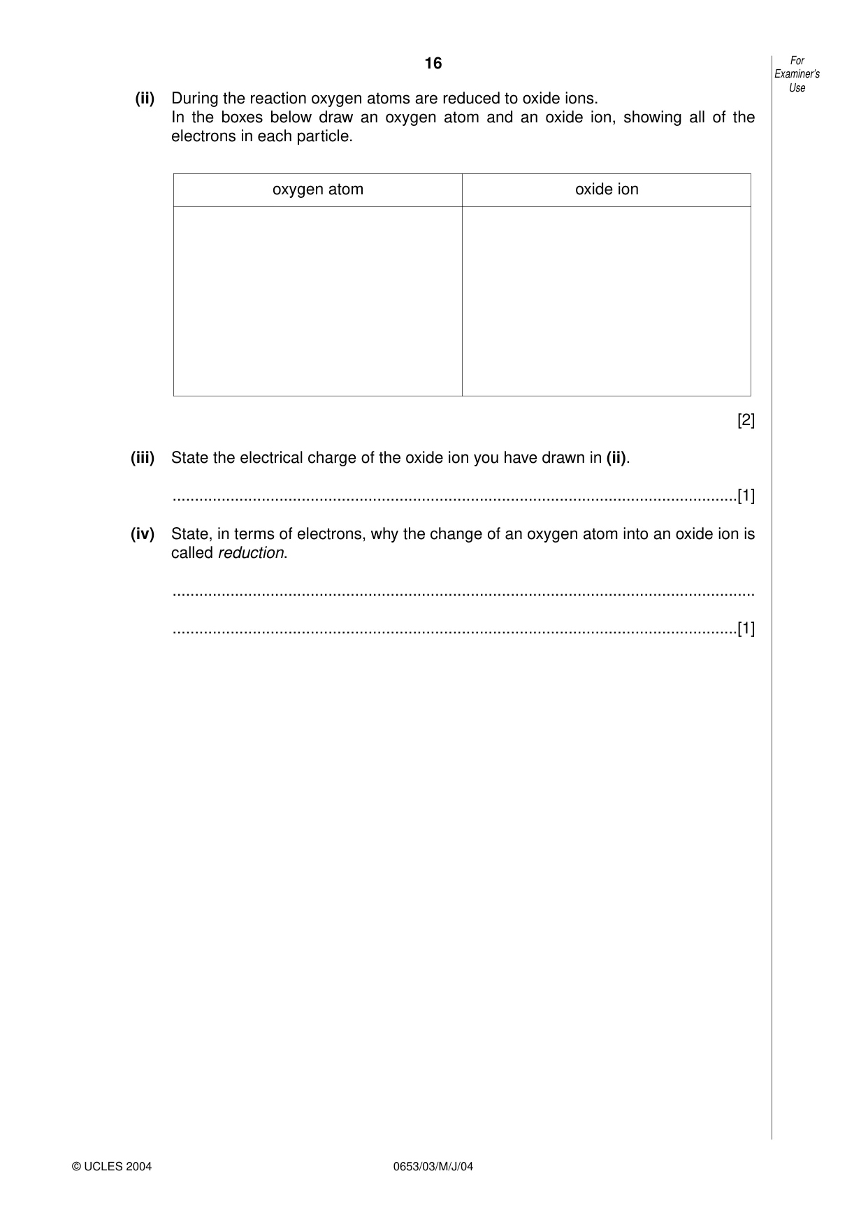 Cambridge IGCSE Science - Combined 0653 2004 May/June Paper 3 · Variant 1 question paper, page 16 of 20