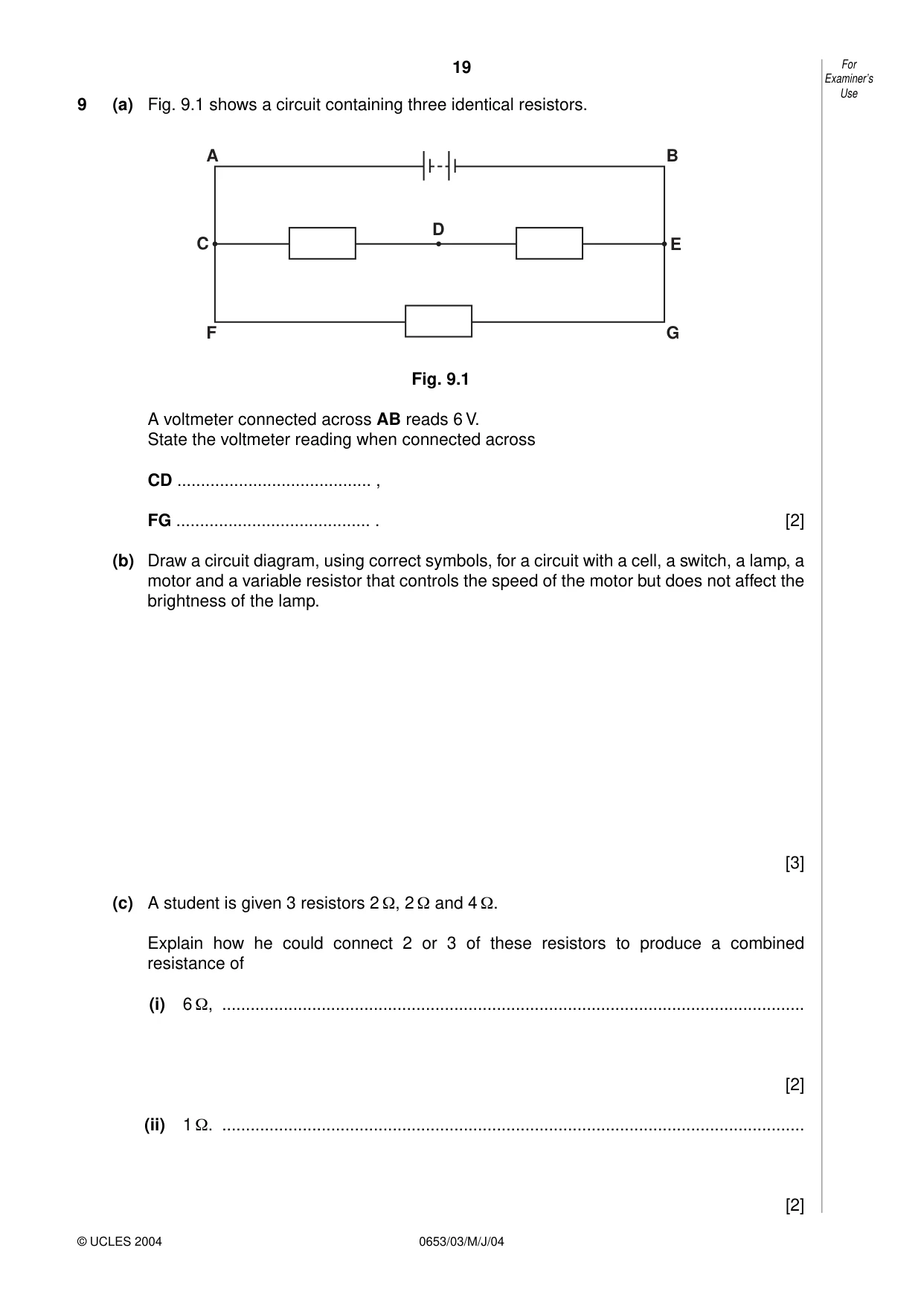 Cambridge IGCSE Science - Combined 0653 2004 May/June Paper 3 · Variant 1 question paper, page 19 of 20