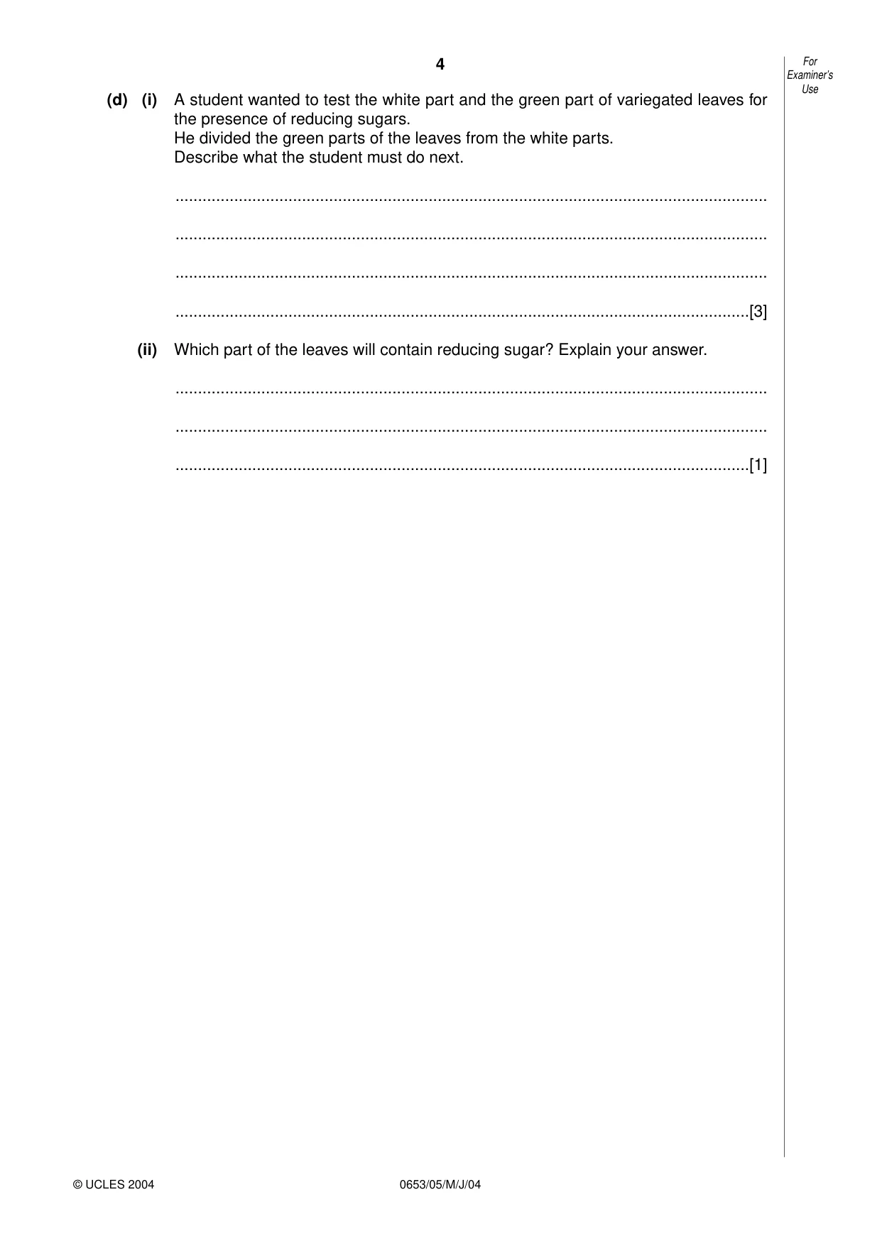 Cambridge IGCSE Science - Combined 0653 2004 May/June Paper 5 · Variant 1 question paper, page 4 of 12
