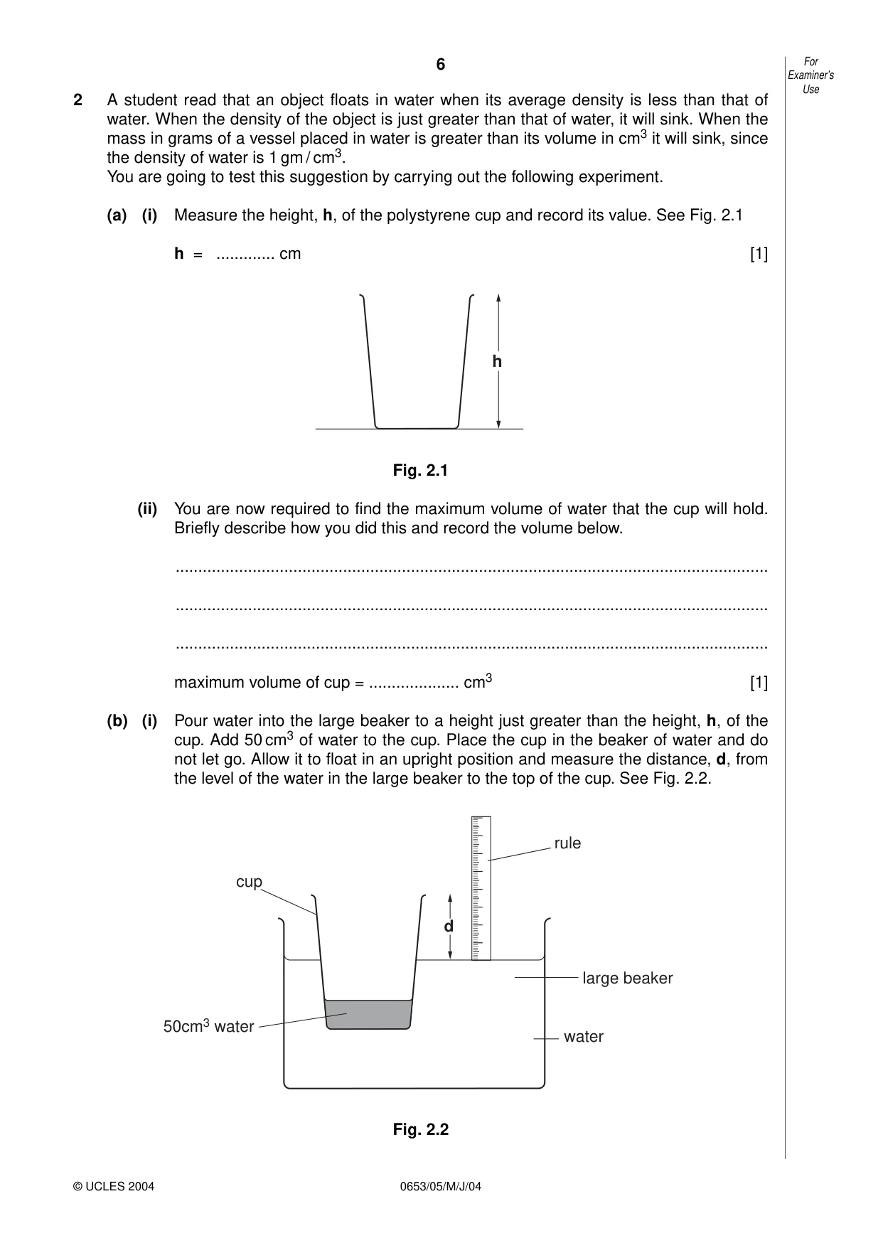 Cambridge IGCSE Science - Combined 0653 2004 May/June Paper 5 · Variant 1 question paper, page 6 of 12