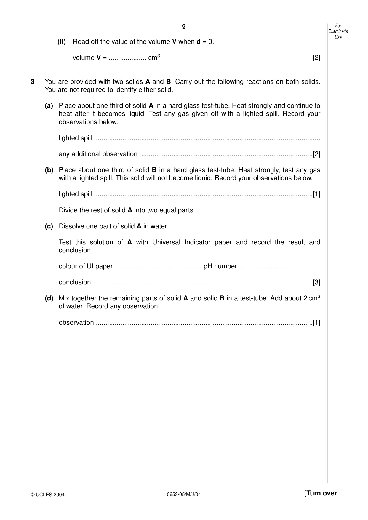 Cambridge IGCSE Science - Combined 0653 2004 May/June Paper 5 · Variant 1 question paper, page 9 of 12