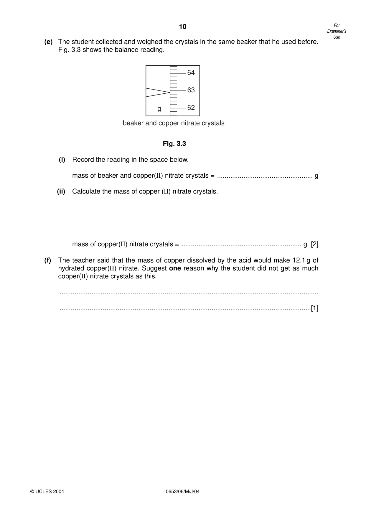 Cambridge IGCSE Science - Combined 0653 2004 May/June Paper 6 · Variant 1 question paper, page 10 of 20