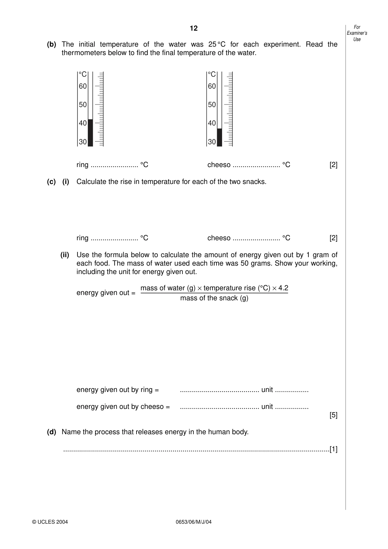 Cambridge IGCSE Science - Combined 0653 2004 May/June Paper 6 · Variant 1 question paper, page 12 of 20