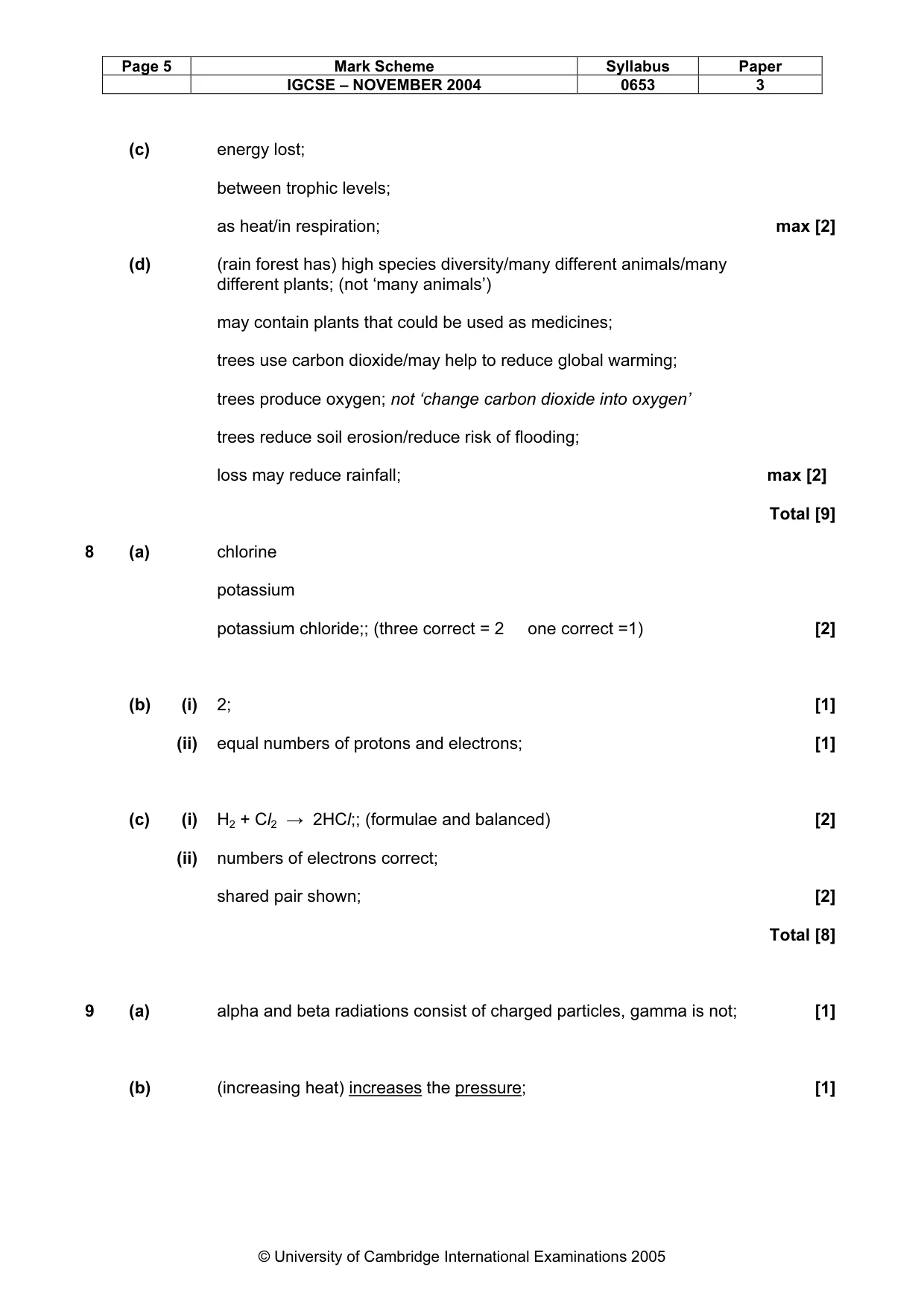 Mark scheme, page 8 of 9
